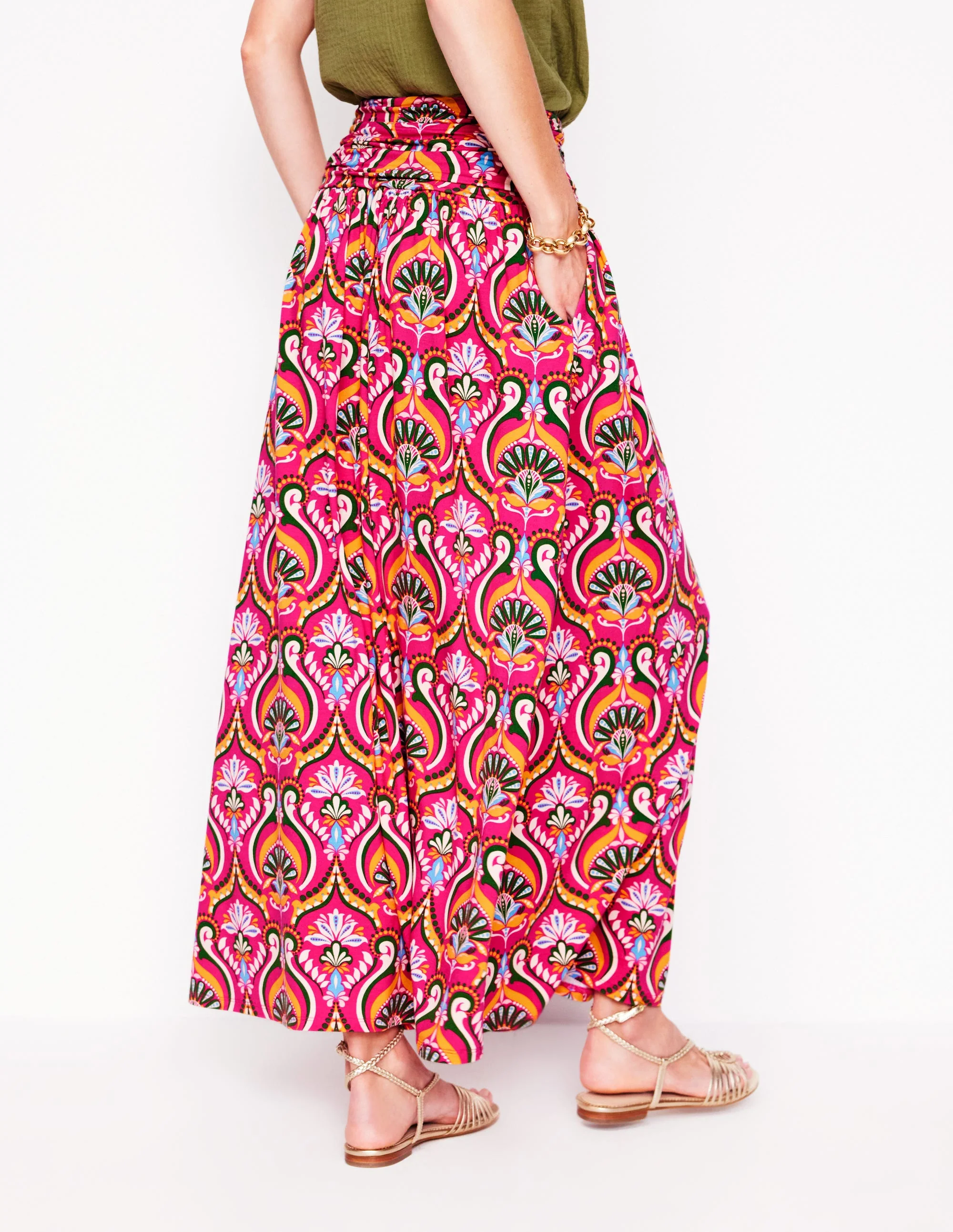 Rosaline Jersey Skirt-Pink Peony, Ornamental Floral - Image 3