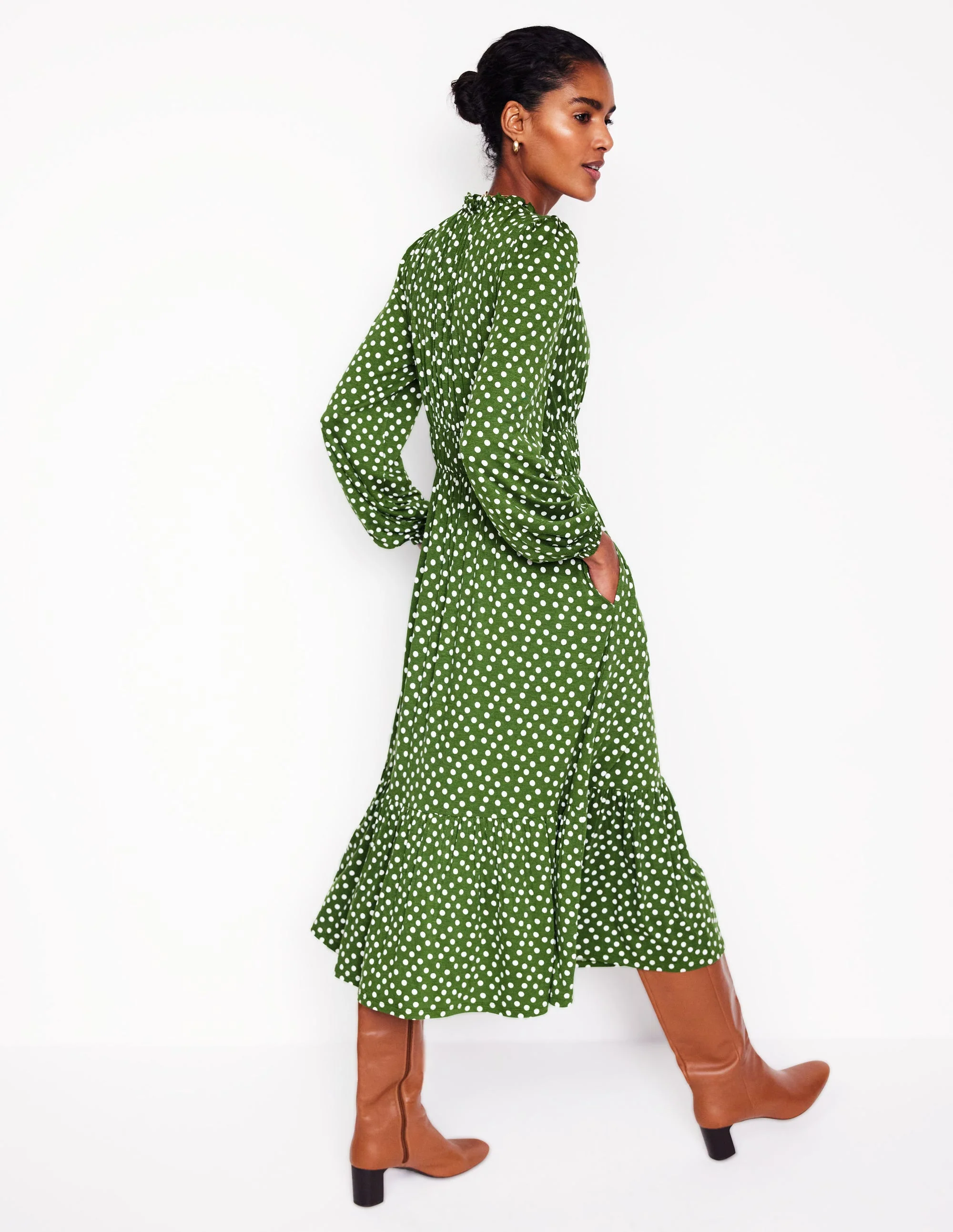 Rosamund Jersey Midi Tea Dress-Paradise Green, Abstract Dot - Image 3