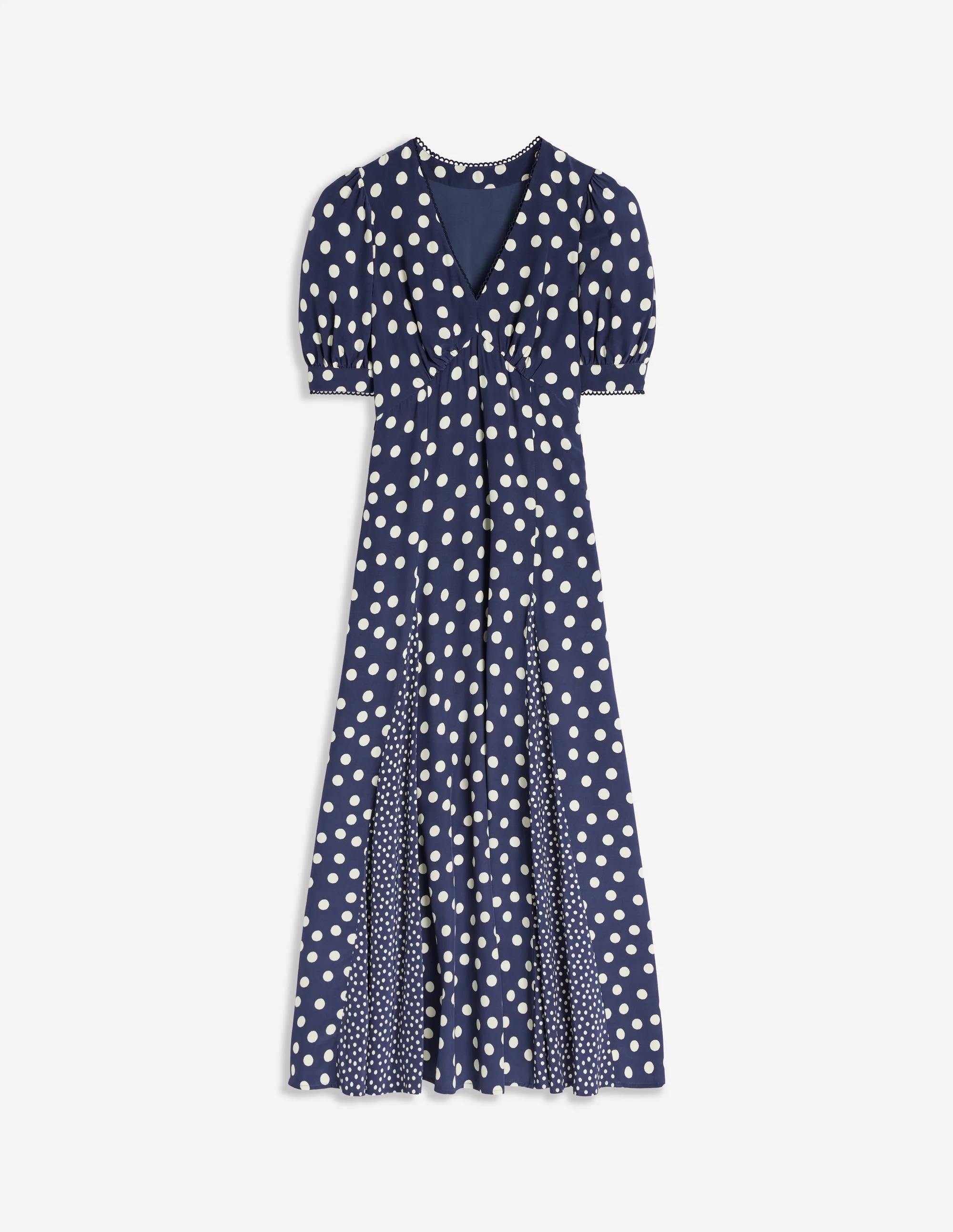 Rosie Godet Tea Dress-French Navy, Abstract Dot - Image 7