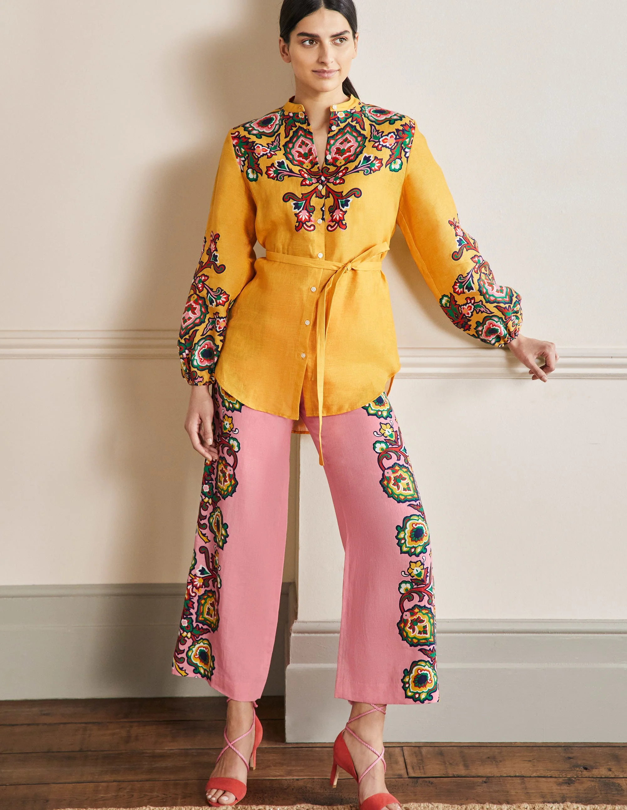 Rosie Linen Shirt-Honeycomb, Decorative Blooms - Image 4
