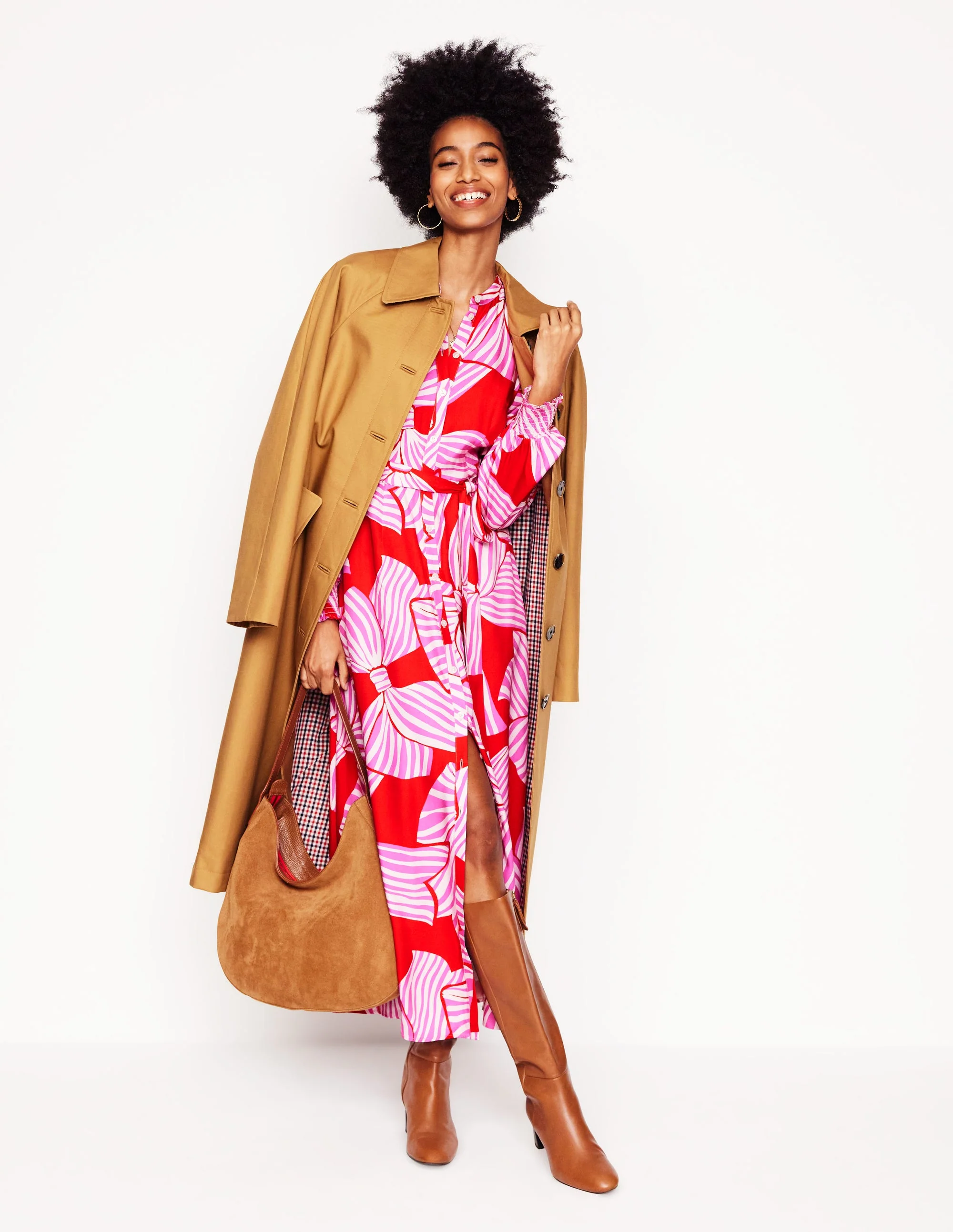 Ruby Collarless Shirt Dress-Rouge, Bow Scatter - Image 6