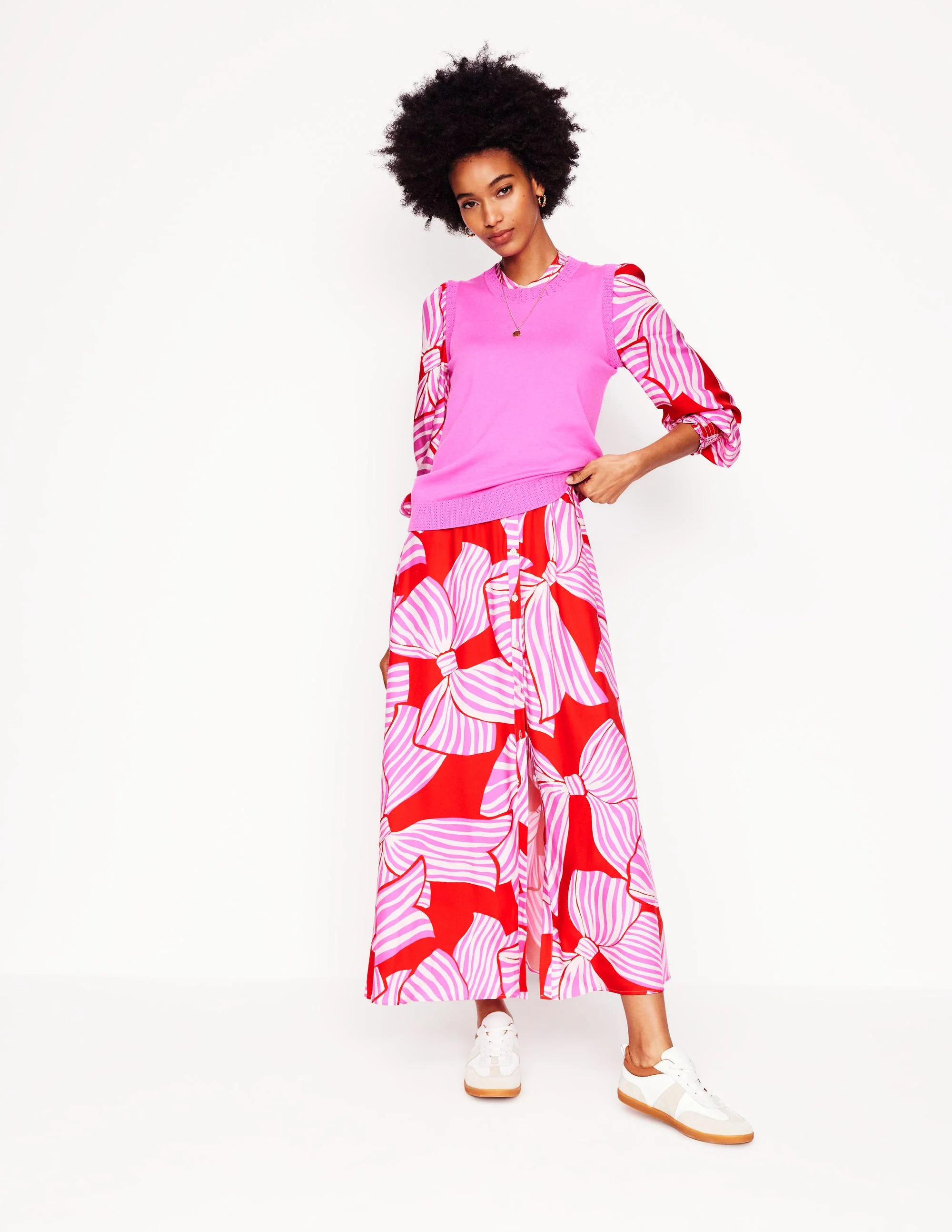 Ruby Collarless Shirt Dress-Rouge, Bow Scatter - Image 7
