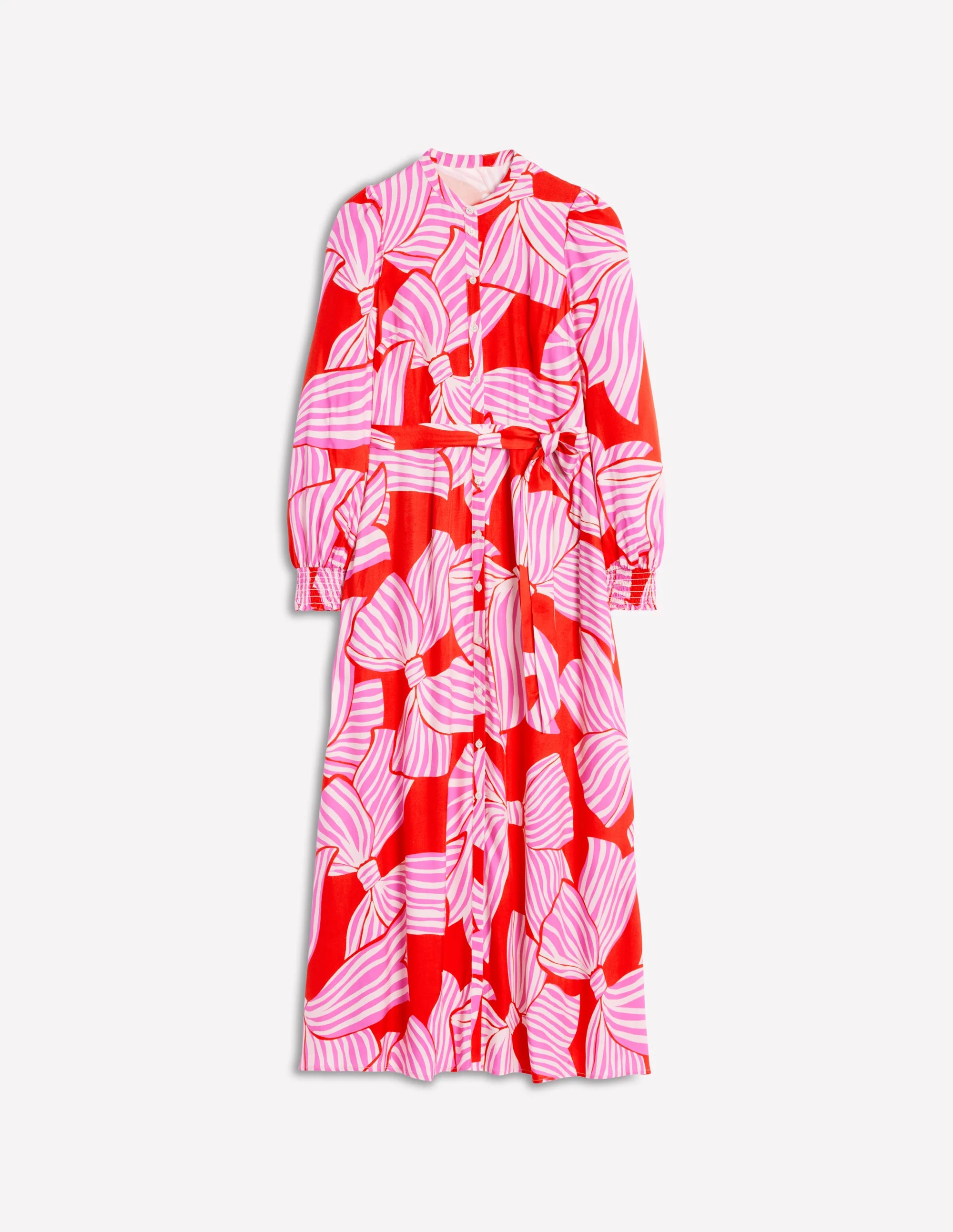 Ruby Collarless Shirt Dress-Rouge, Bow Scatter - Image 9