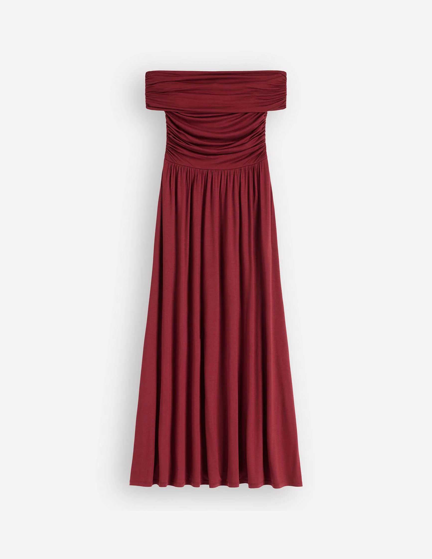 Ruched Bardot Jersey Dress-Burgundy - Image 5