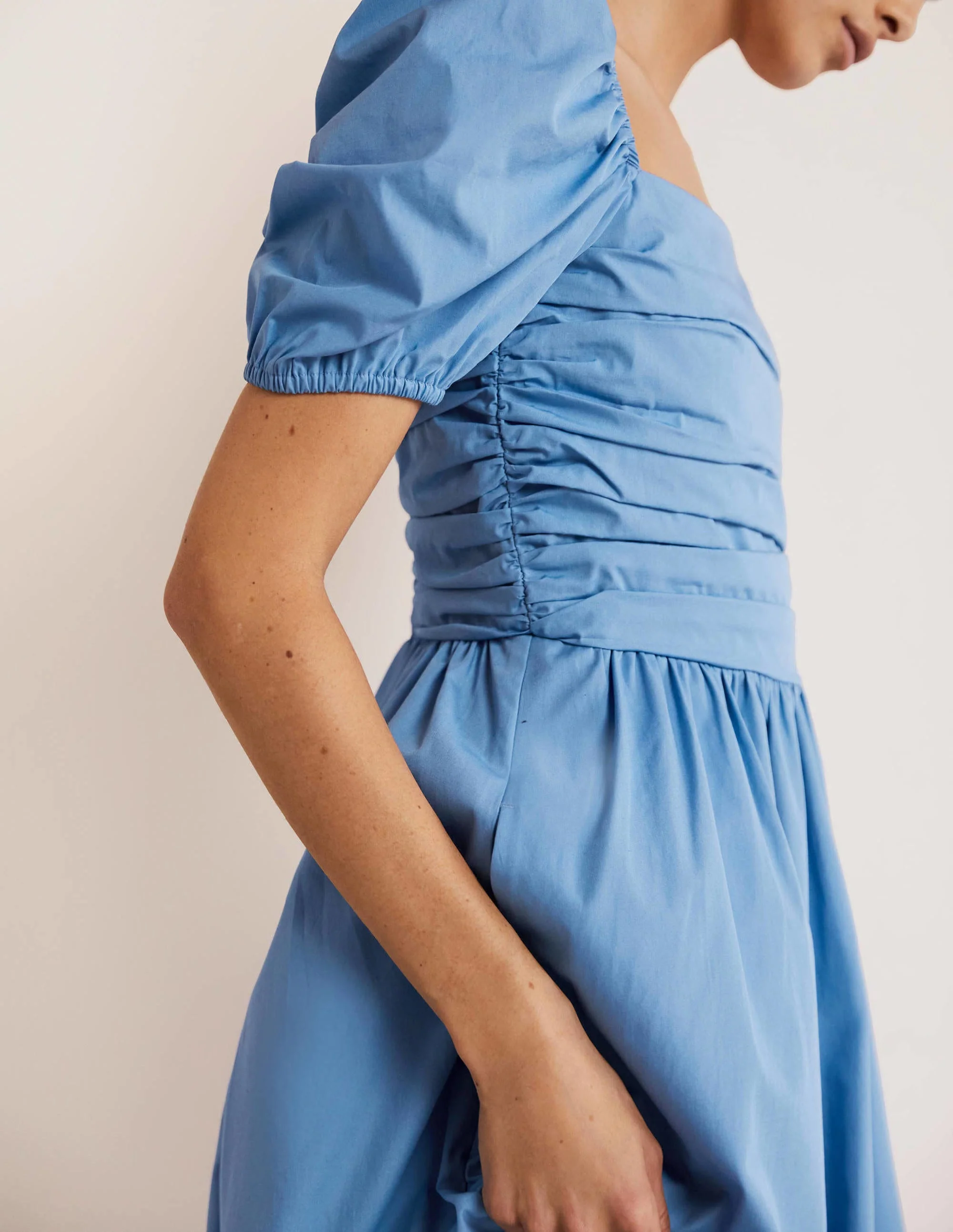 Ruched Bodice Midi Dress-Riviera Blue - Image 2