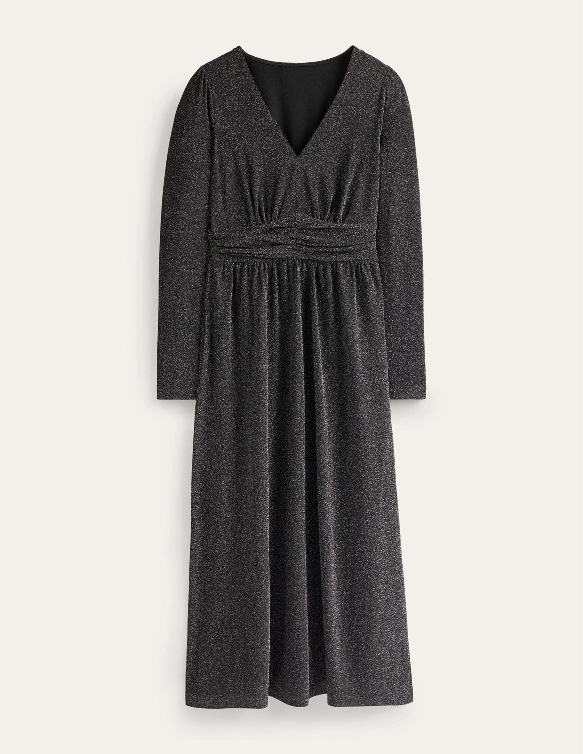 Ruched Sparkle Midi Dress-Black - Image 5