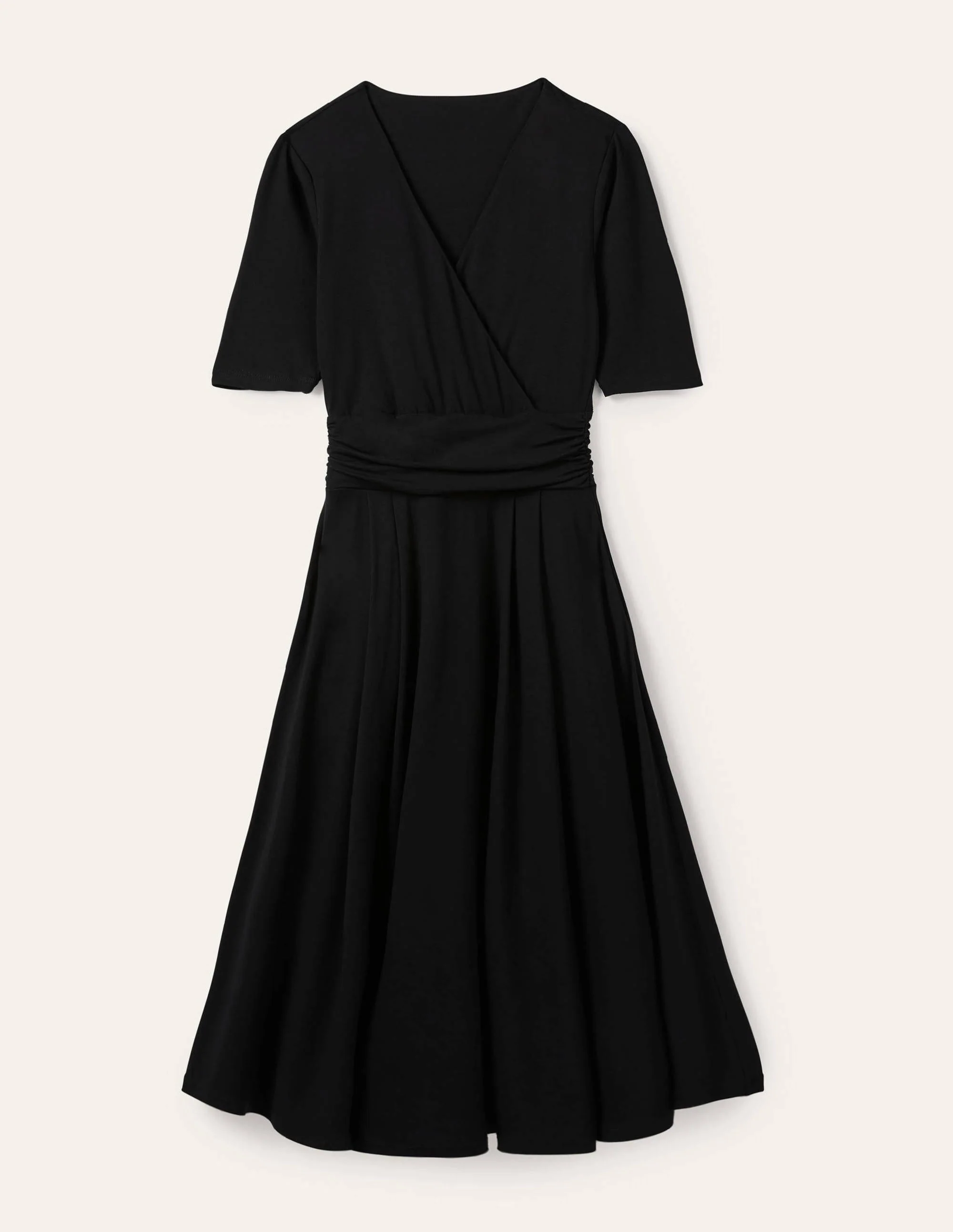 Ruched Waist Jersey Midi Dress-Black - Image 5