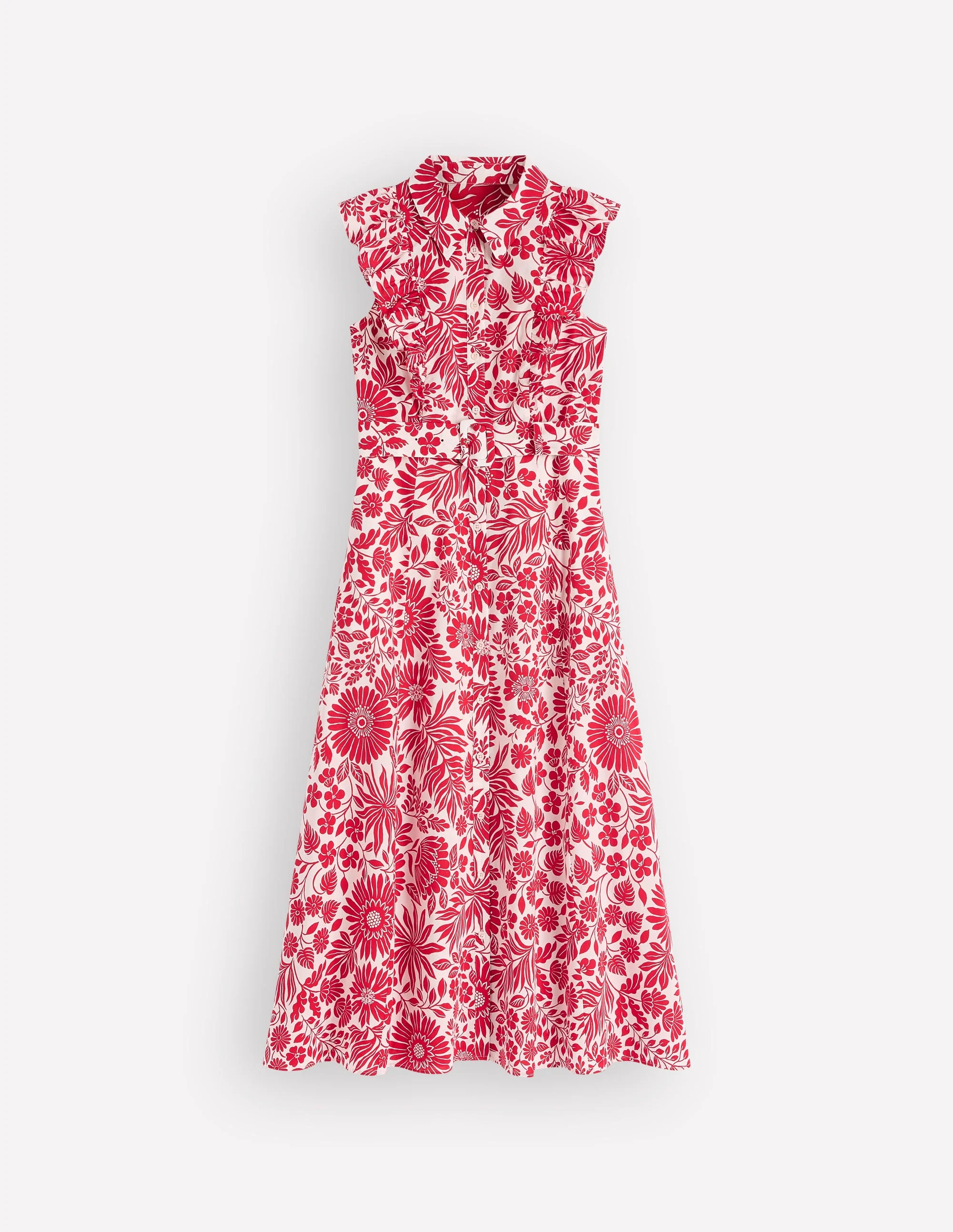 Ruffle Bodice Shirt Dress-Merida Red, Flowerbed Bloom - Image 6