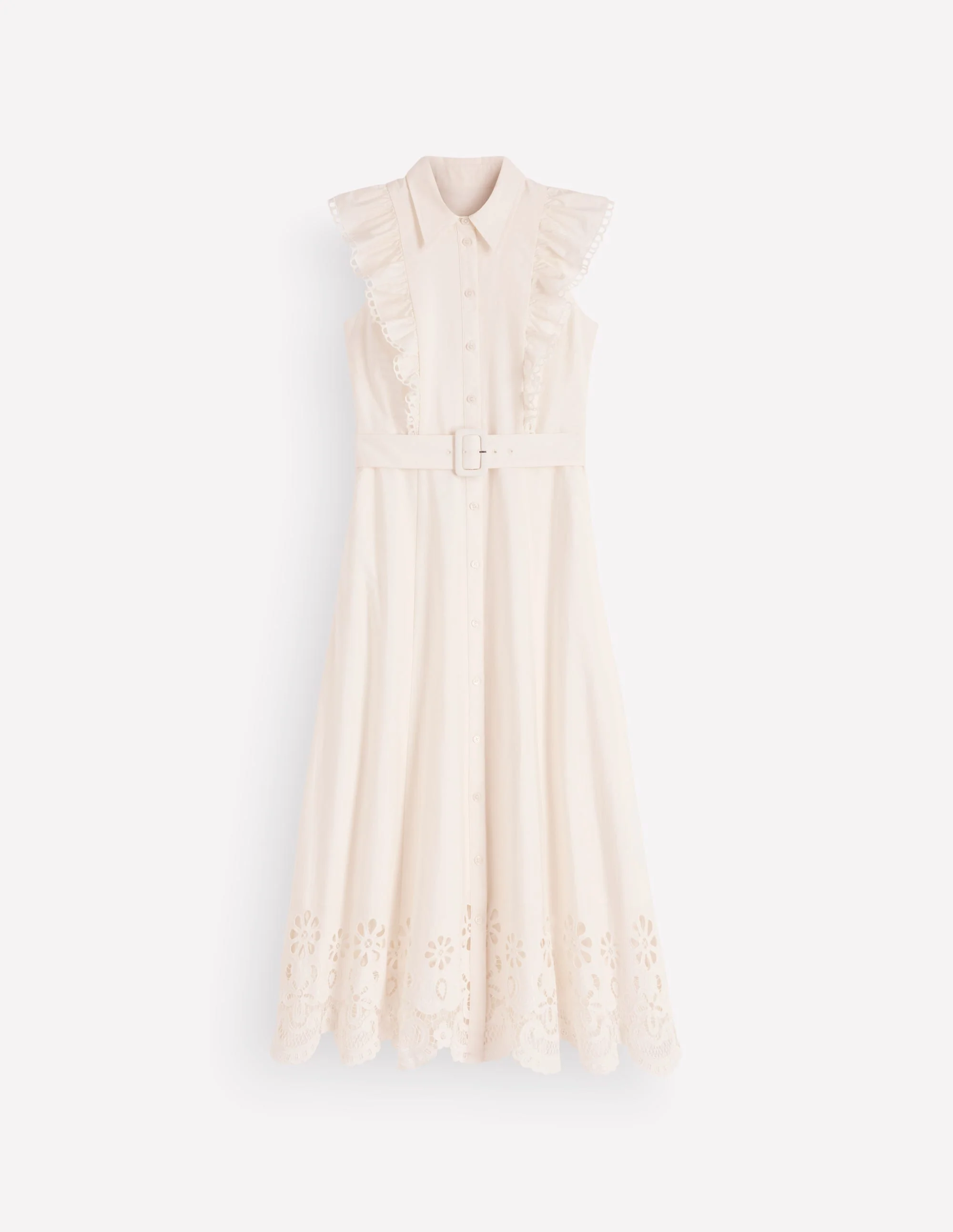 Ruffle Bodice Shirt Dress-White Broderie Trim - Image 8