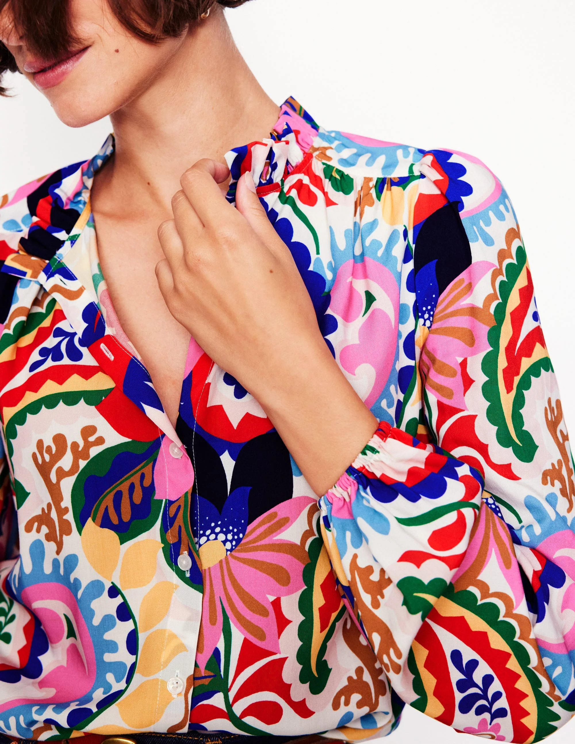 Ruffle Collar Blouse-Ivory, Botanical Paisley - Image 3
