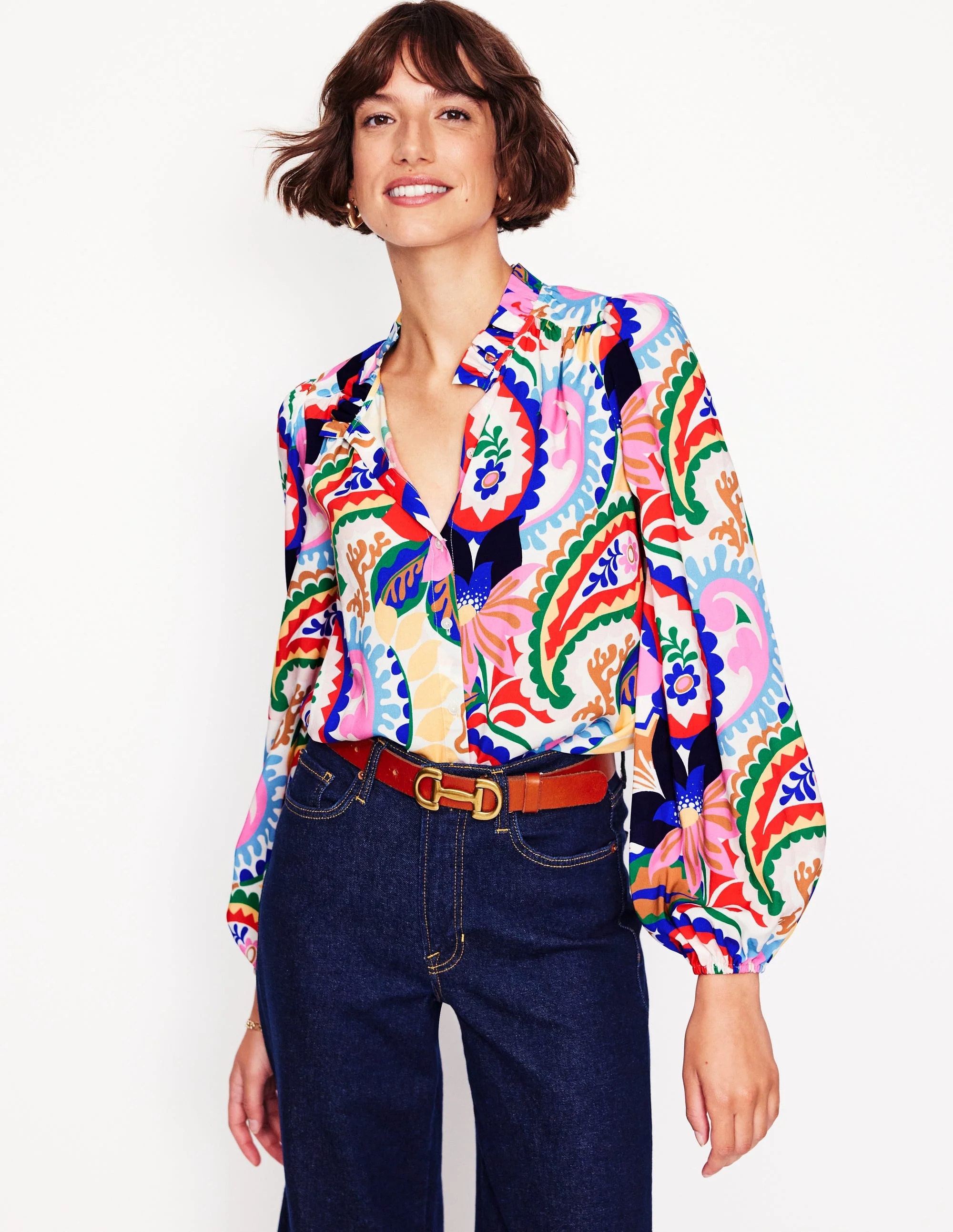 Ruffle Collar Blouse-Ivory, Botanical Paisley - Image 5