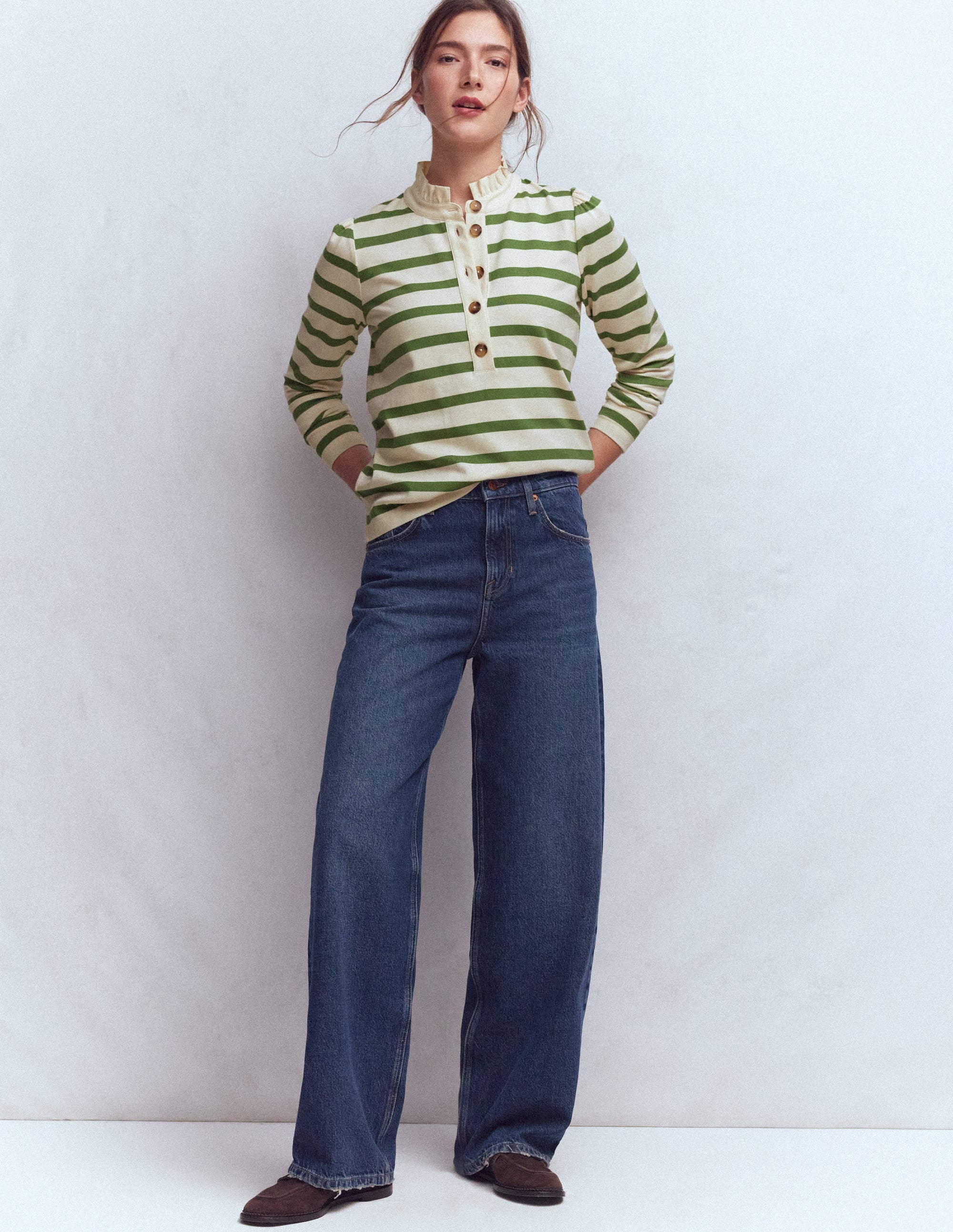 Ruffle Collar Mariner-Ivory and Safari Green Stripe - Image 4