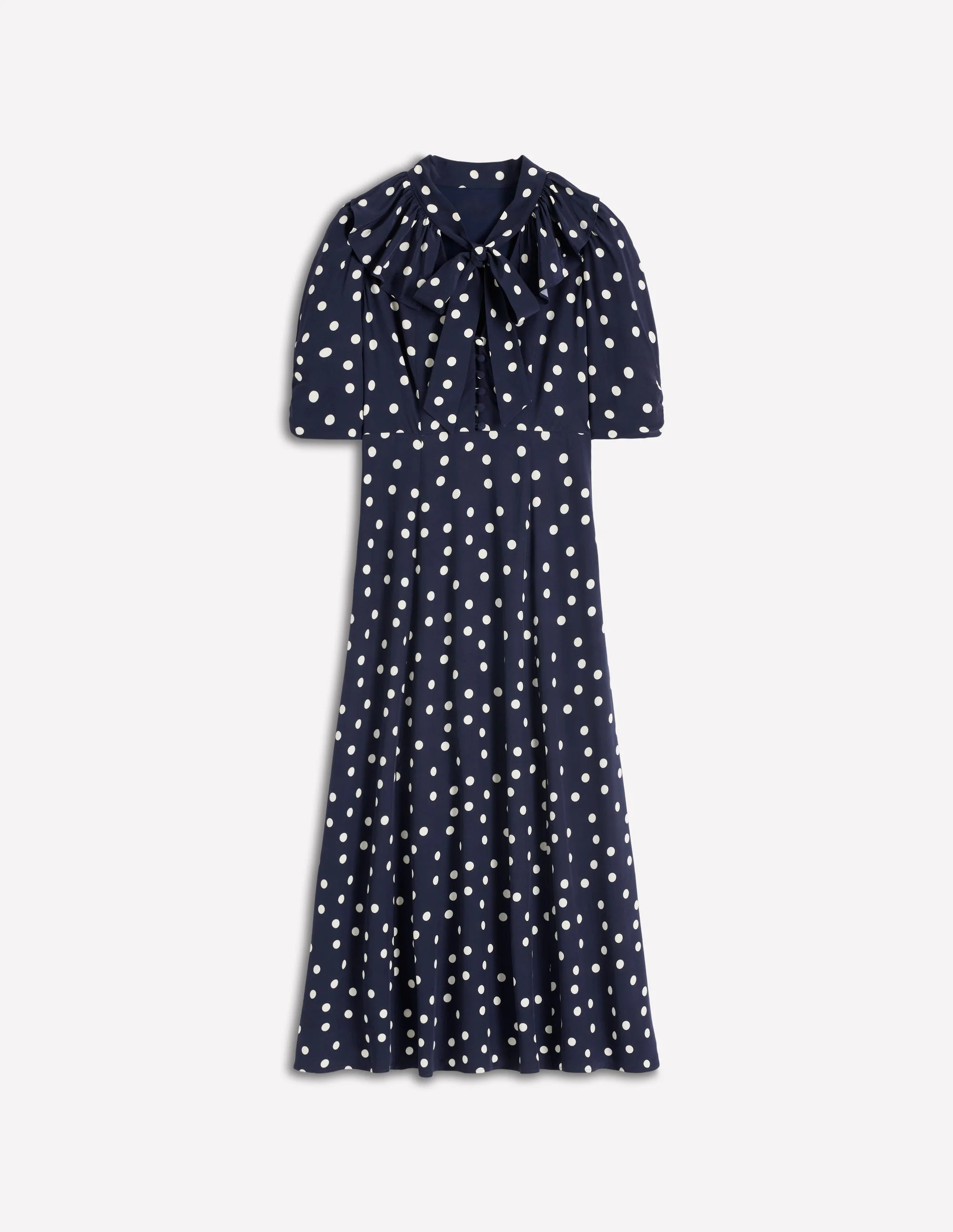 Ruffle Collar Midi Dress-French Navy Painted Spaced Dot - Image 6