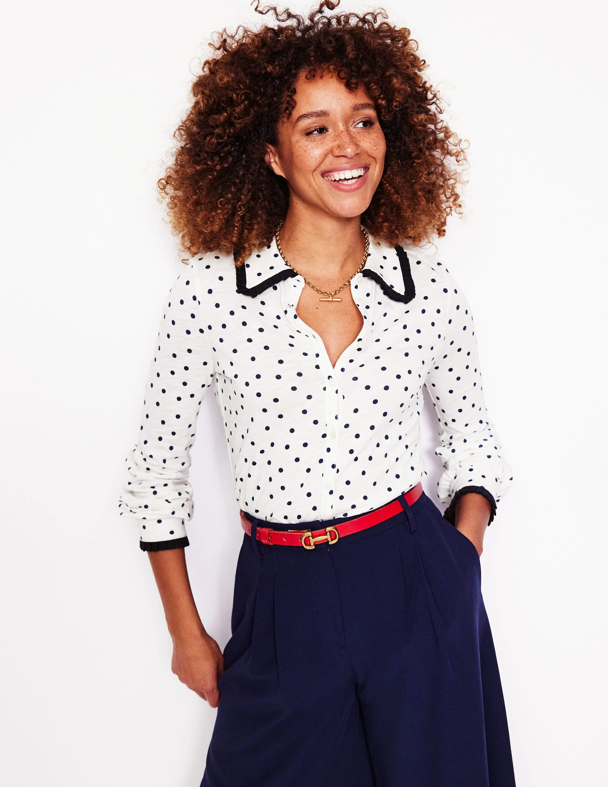 Ruffle Collar Shirt-Ivory, Sparse Spot