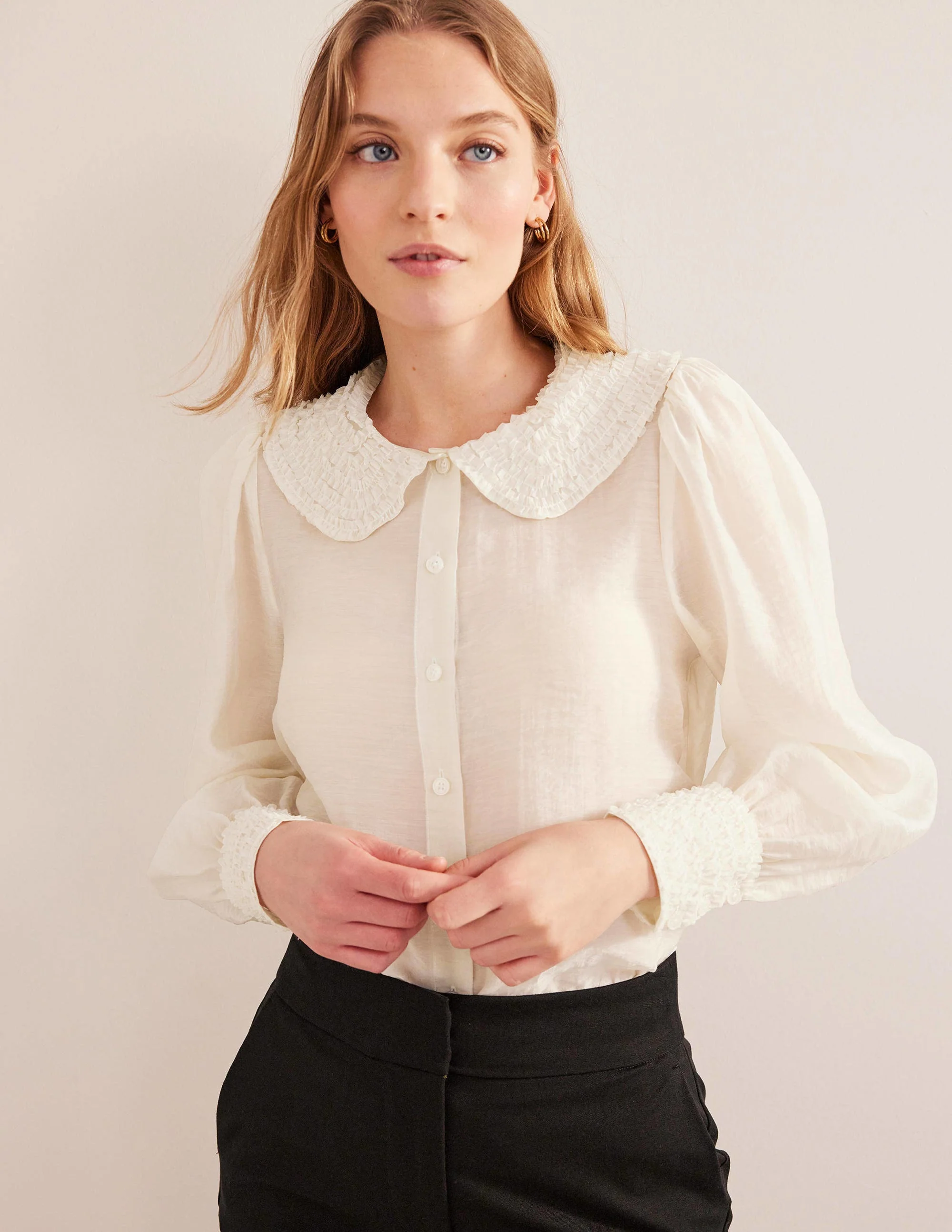 Ruffle Detail Organza Shirt-Ivory - Image 4