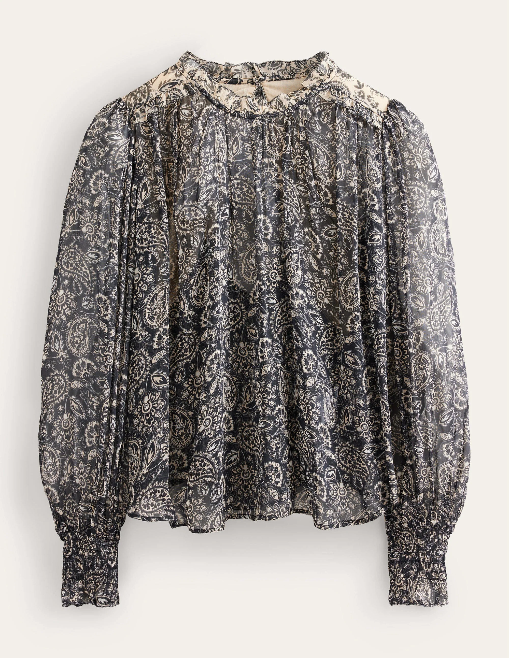 Ruffle Detail Swing Top-Black, Paisley Terrace - Image 5