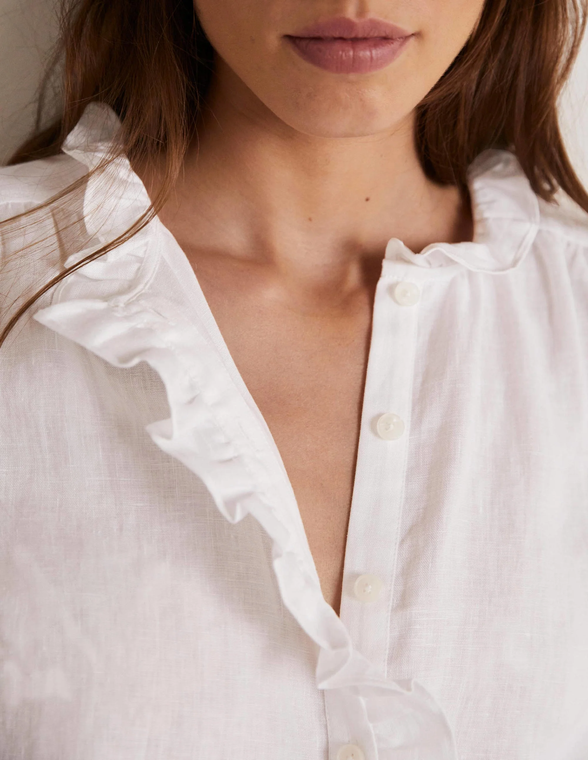 Ruffle Linen Popover Blouse-White - Image 2