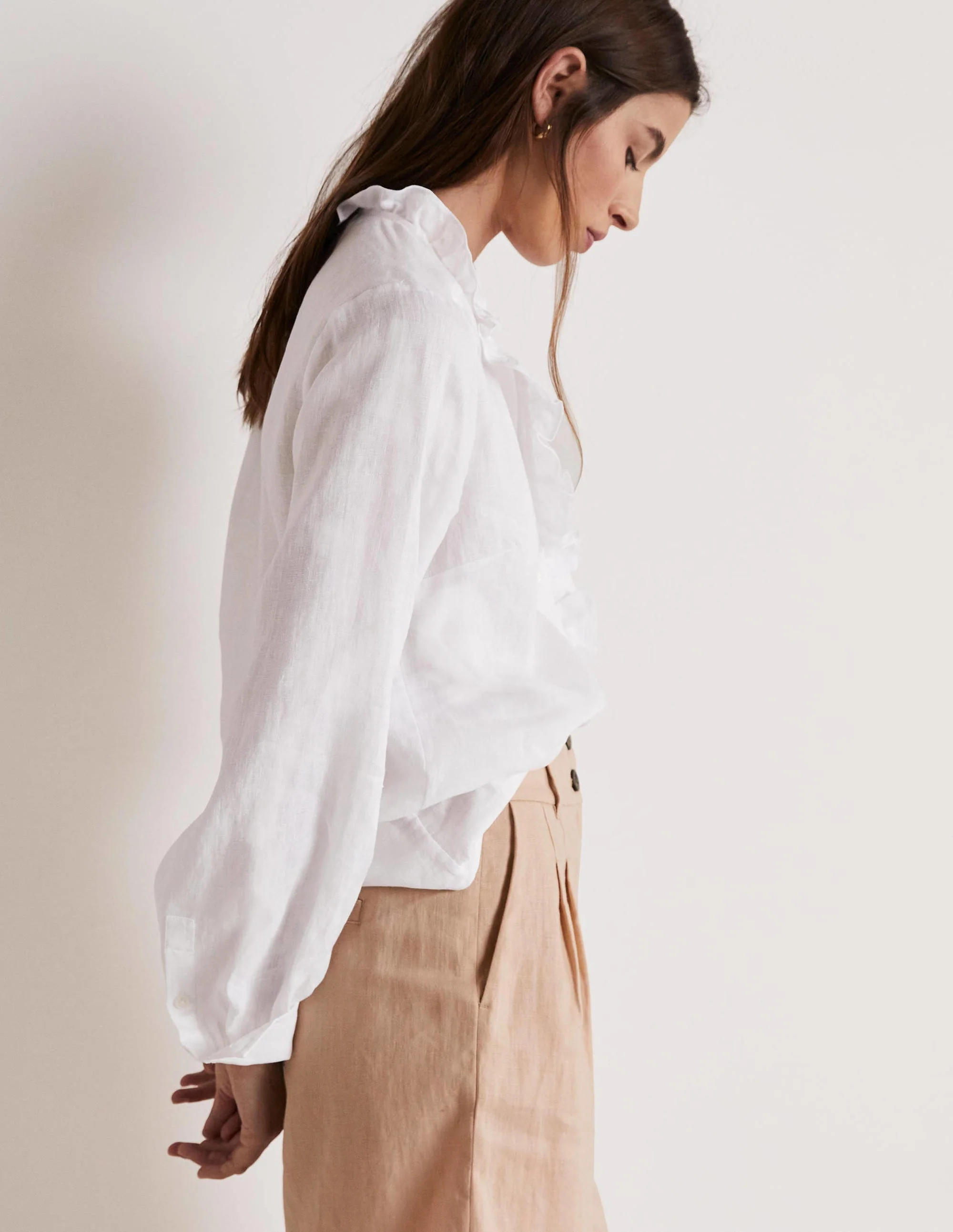 Ruffle Linen Popover Blouse-White - Image 5