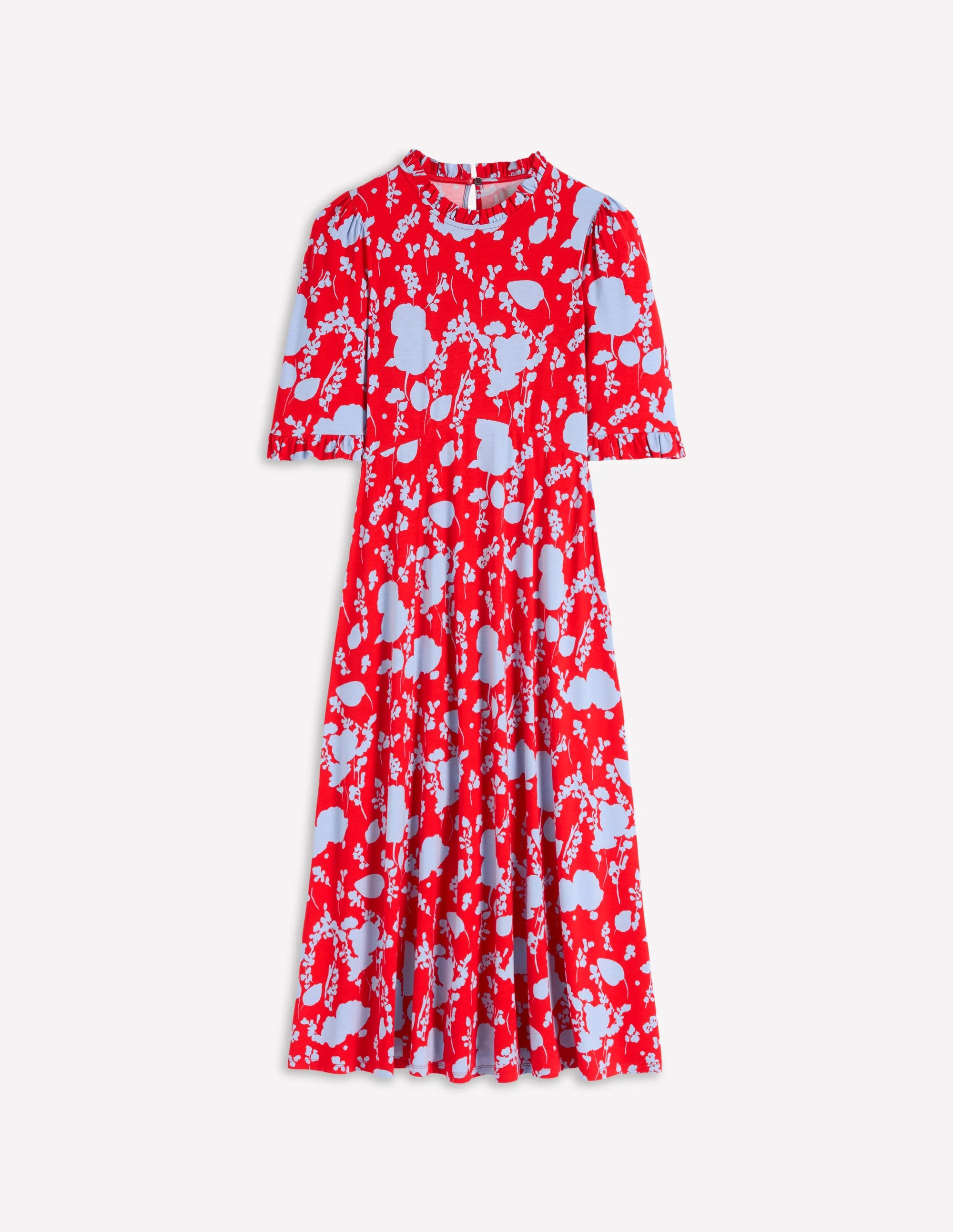 Ruffle Seamed Midi Dress-Poppy Red, Dainty Sprigs - Image 6