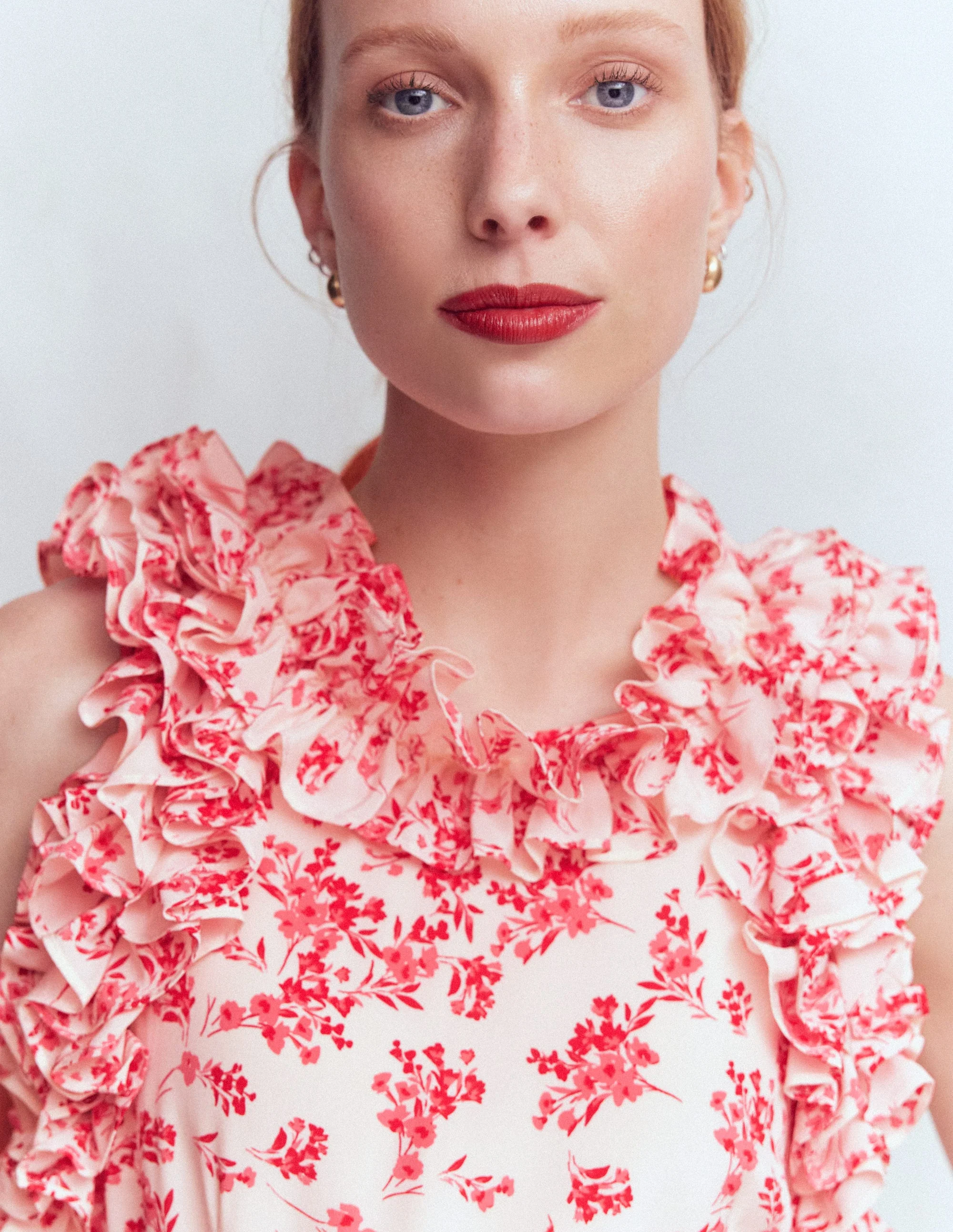 Ruffle Silk Midi Dress-Pink Bloom Scatter Mono - Image 4