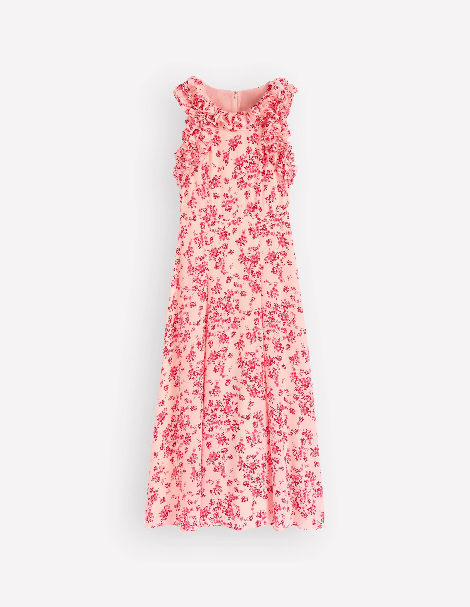 Ruffle Silk Midi Dress-Pink Bloom Scatter Mono - Image 9