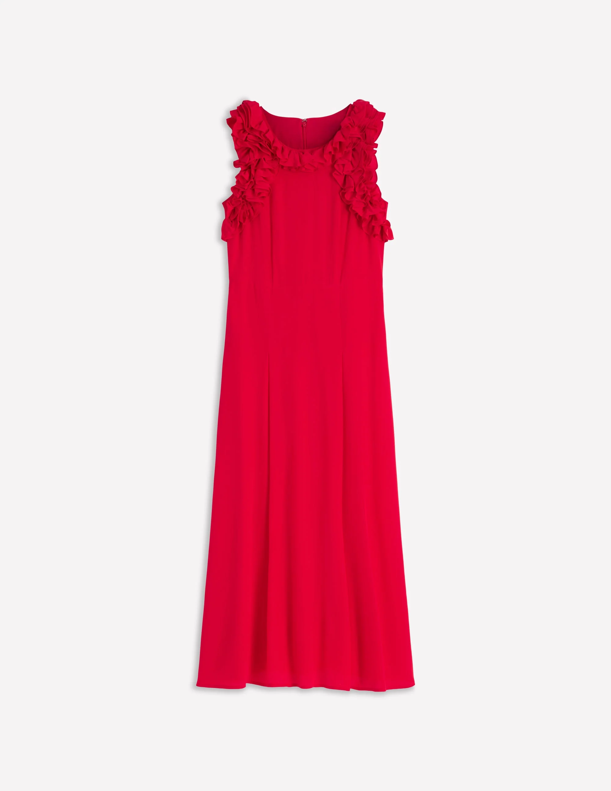 Ruffle Silk Midi Dress-Red - Image 6