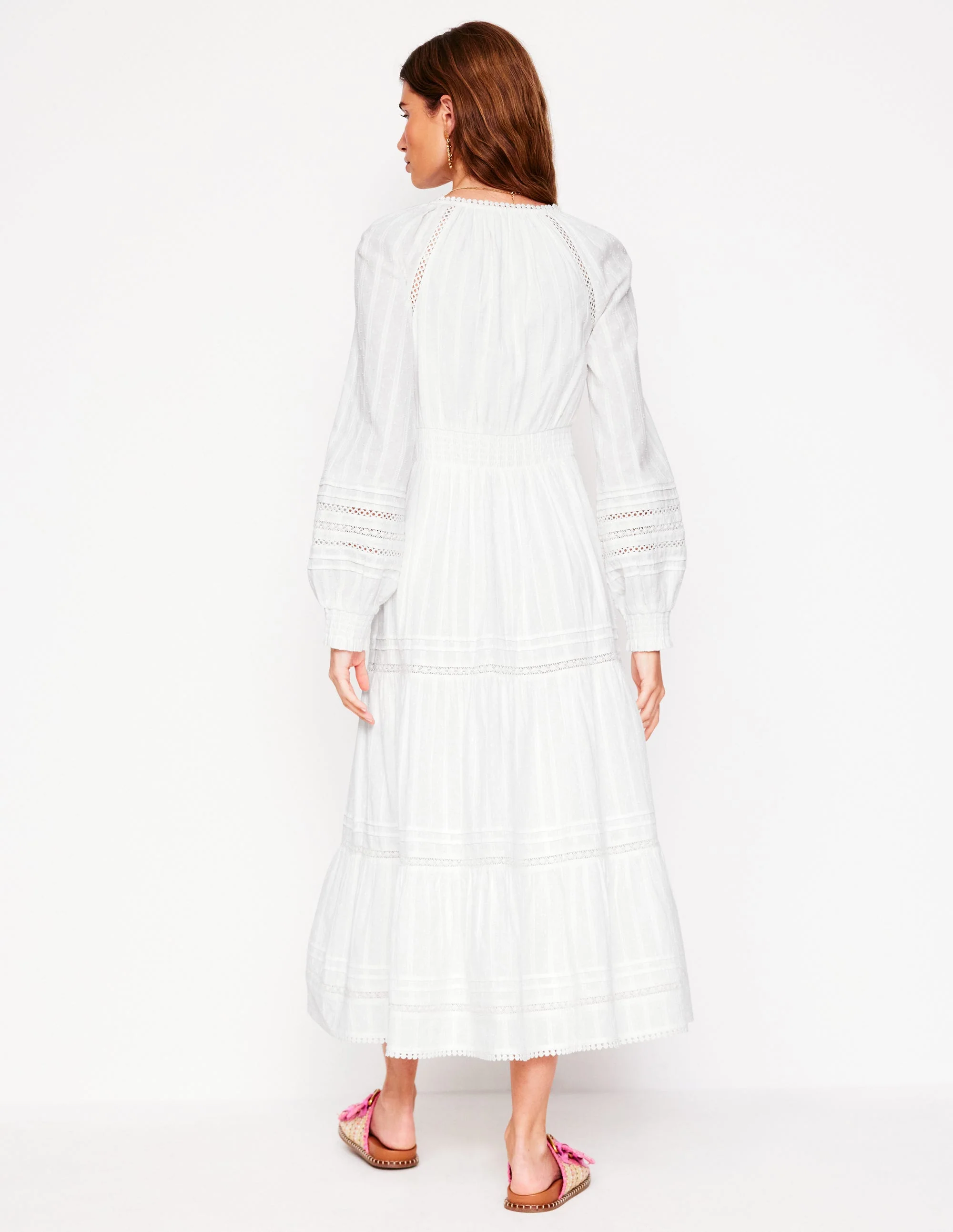 Ruffle Smocked Cotton Dress-White - Image 3