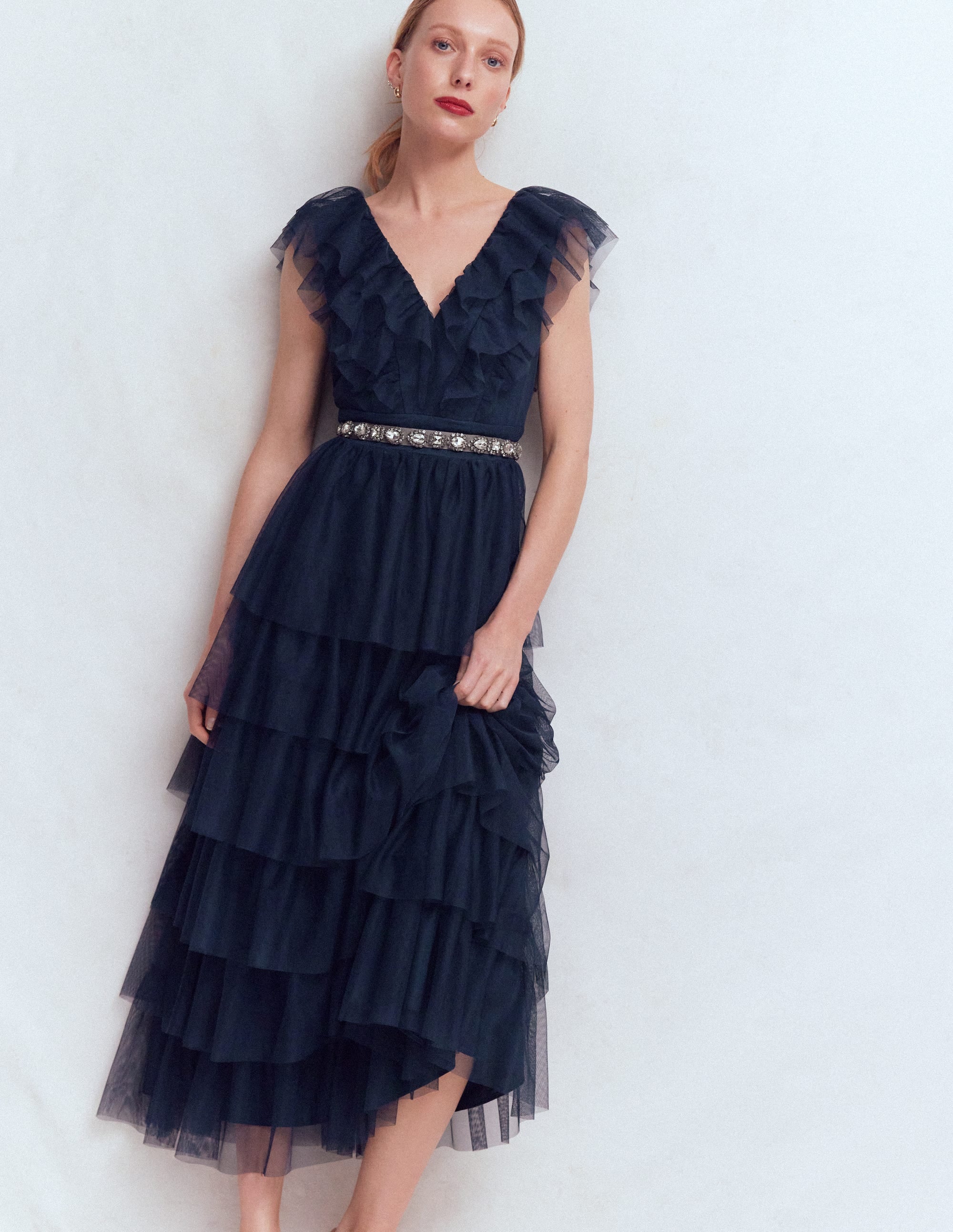 Ruffle Tulle Tiered Dress-Navy - Image 6