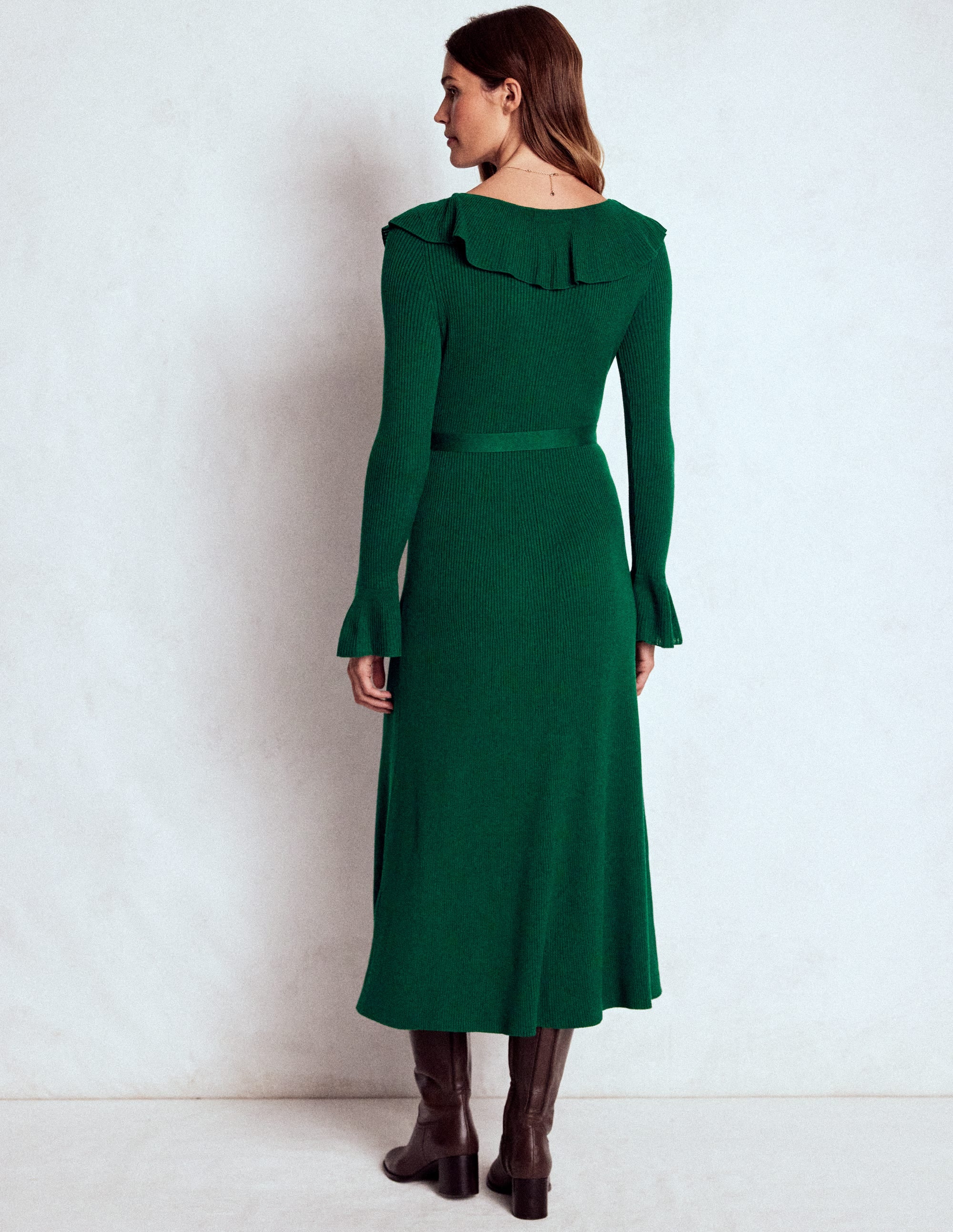 Ruffled Ribbed Dress-Emerald Night - Image 3