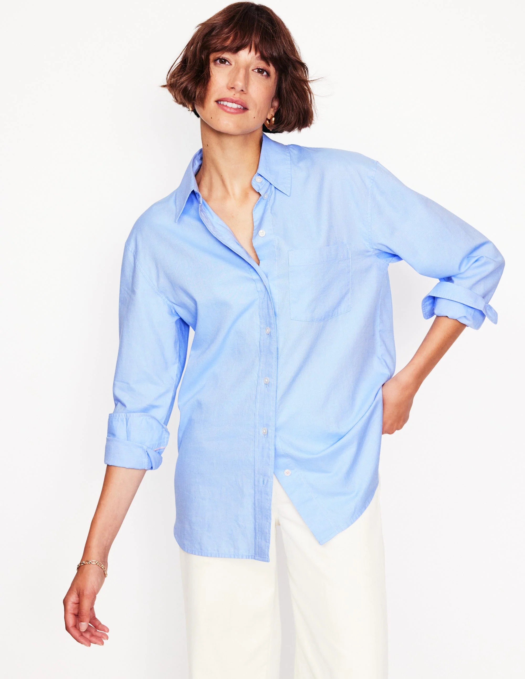 Sadie Relaxed Cotton Shirt-Blue Oxford - Image 4