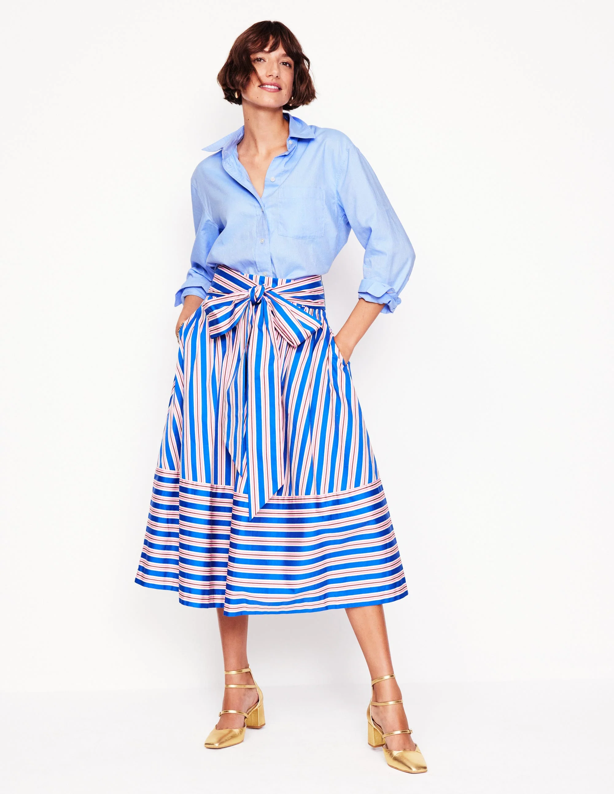 Sadie Relaxed Cotton Shirt-Blue Oxford - Image 6