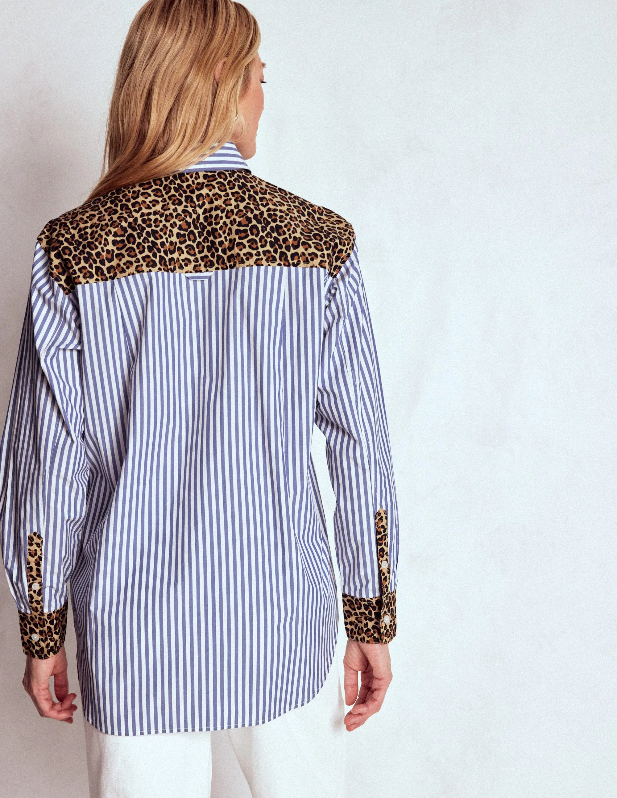 Sadie Relaxed Cotton Shirt-Blue Stripe, Cheetah Pop Hotch - Image 3