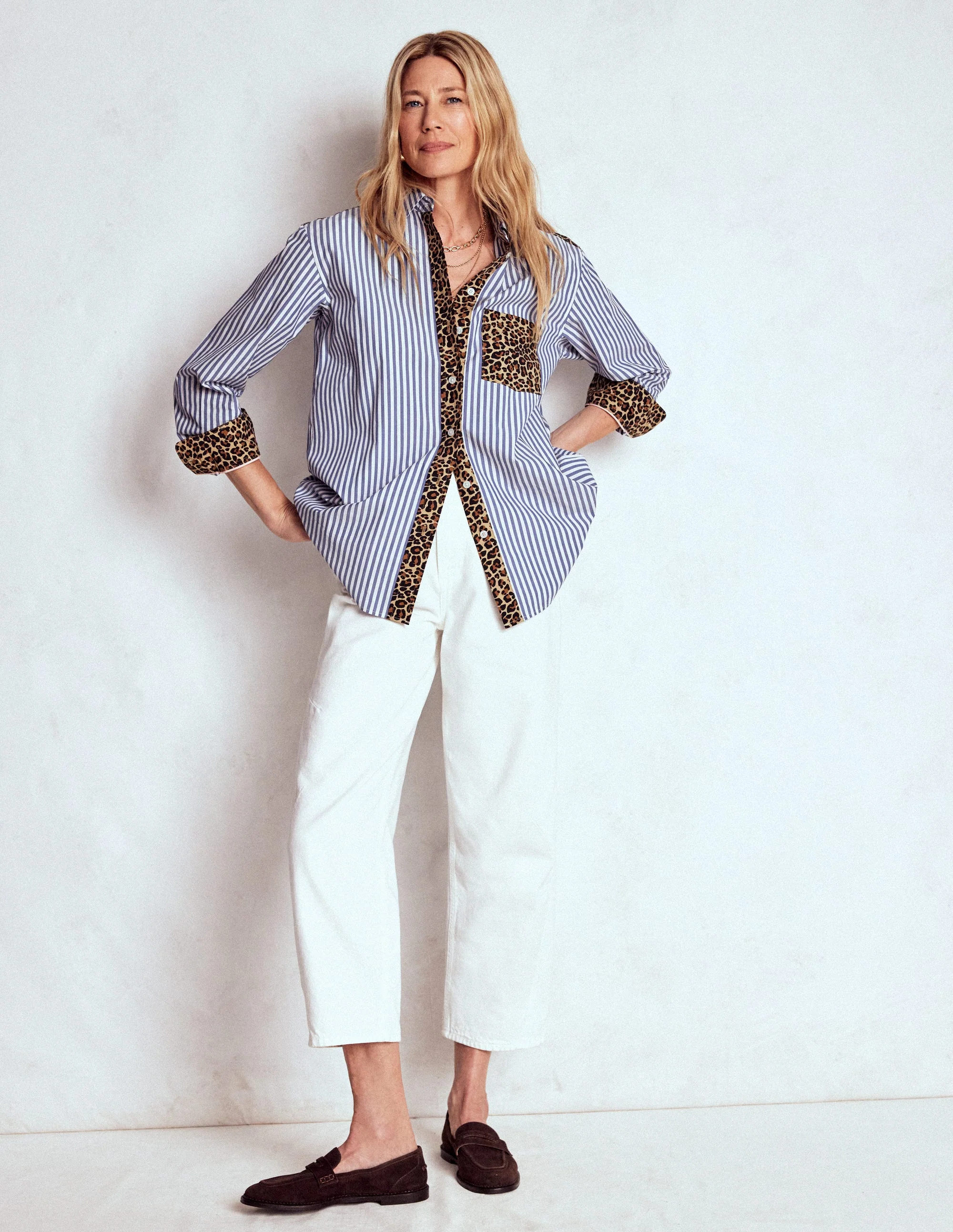 Sadie Relaxed Cotton Shirt-Blue Stripe, Cheetah Pop Hotch - Image 4