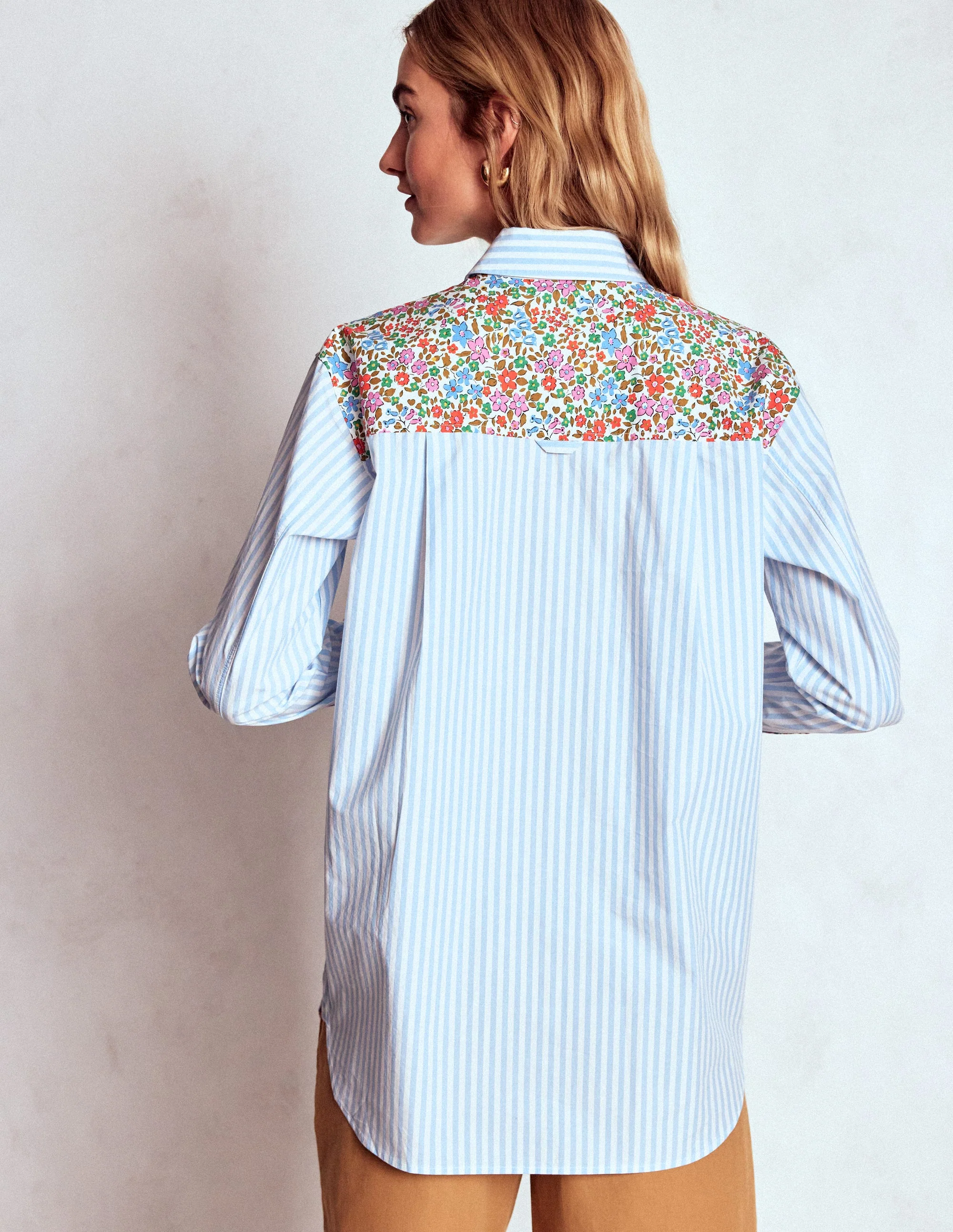 Sadie Relaxed Cotton Shirt-Blue Stripe, Flowerbed Hotch - Image 3