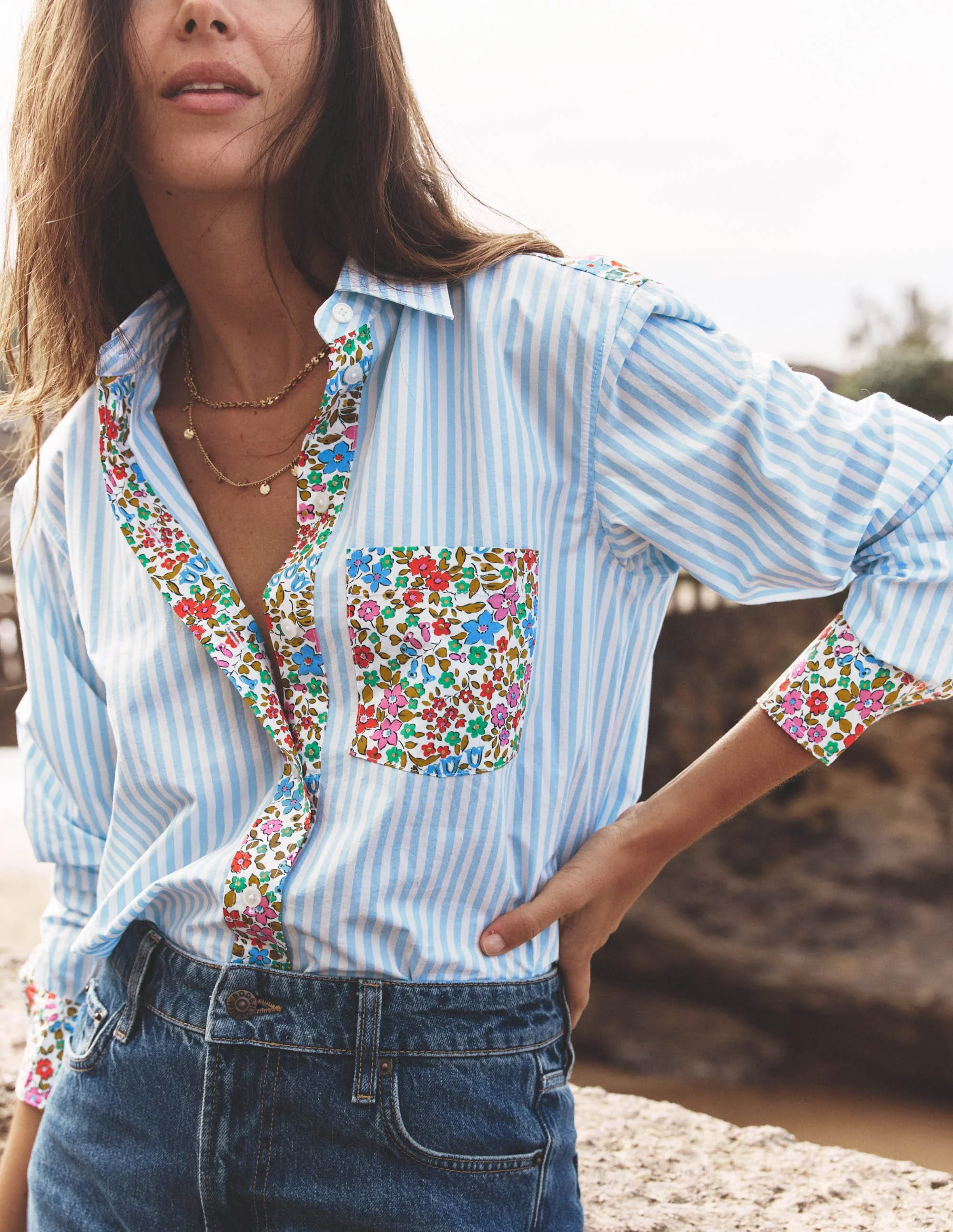Sadie Relaxed Cotton Shirt-Blue Stripe, Flowerbed Hotch - Image 6