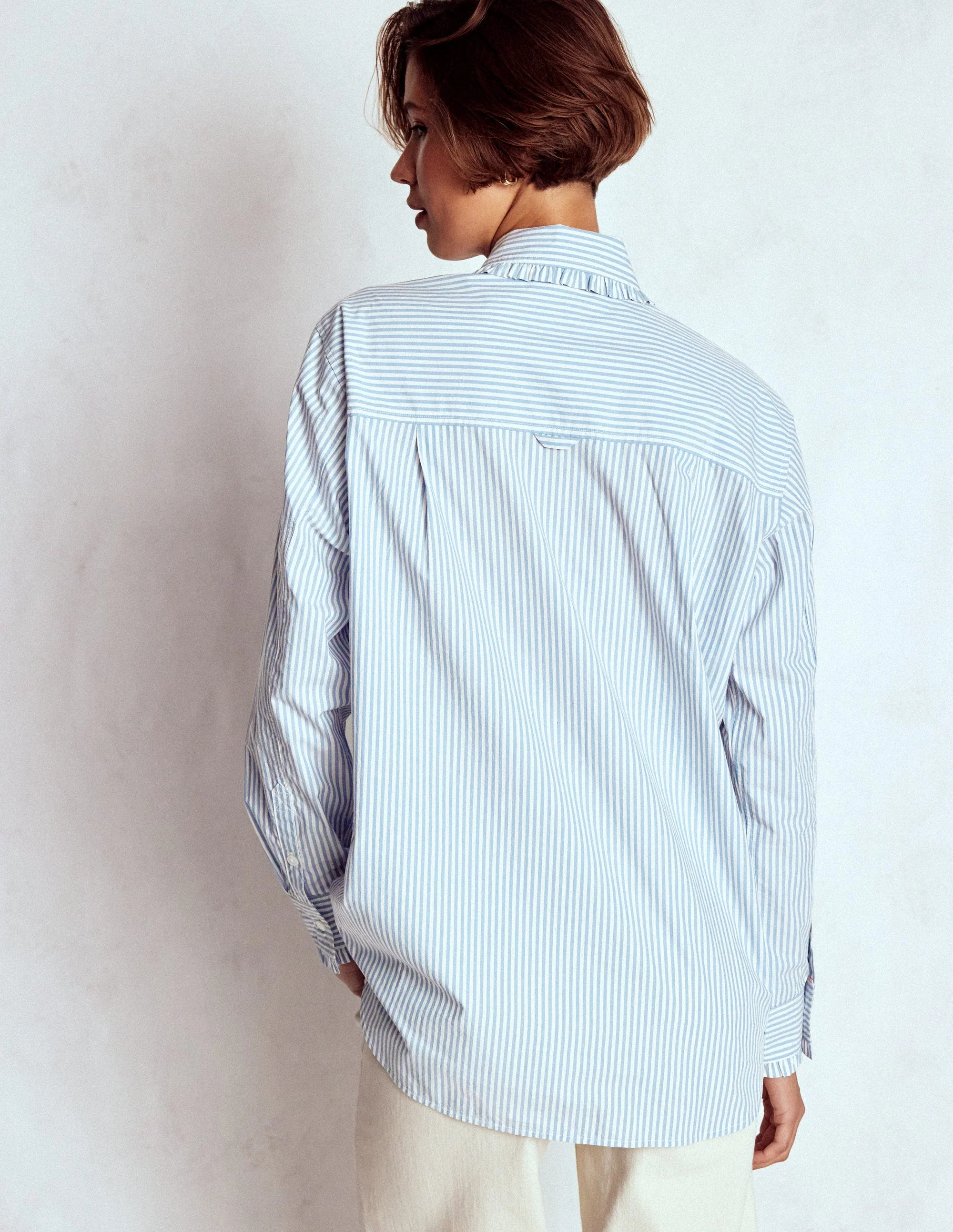 Sadie Relaxed Cotton Shirt-Faded Denim and Ivory Stripe - Image 3