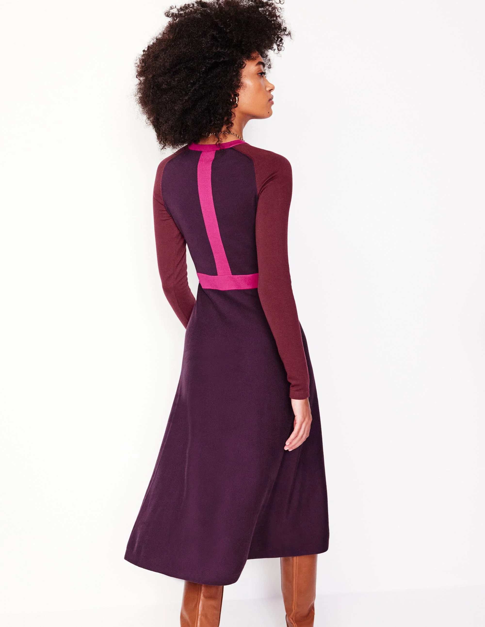 Sam Colourblock Knitted Dress-Aubergine, Maroon Colourblock - Image 3