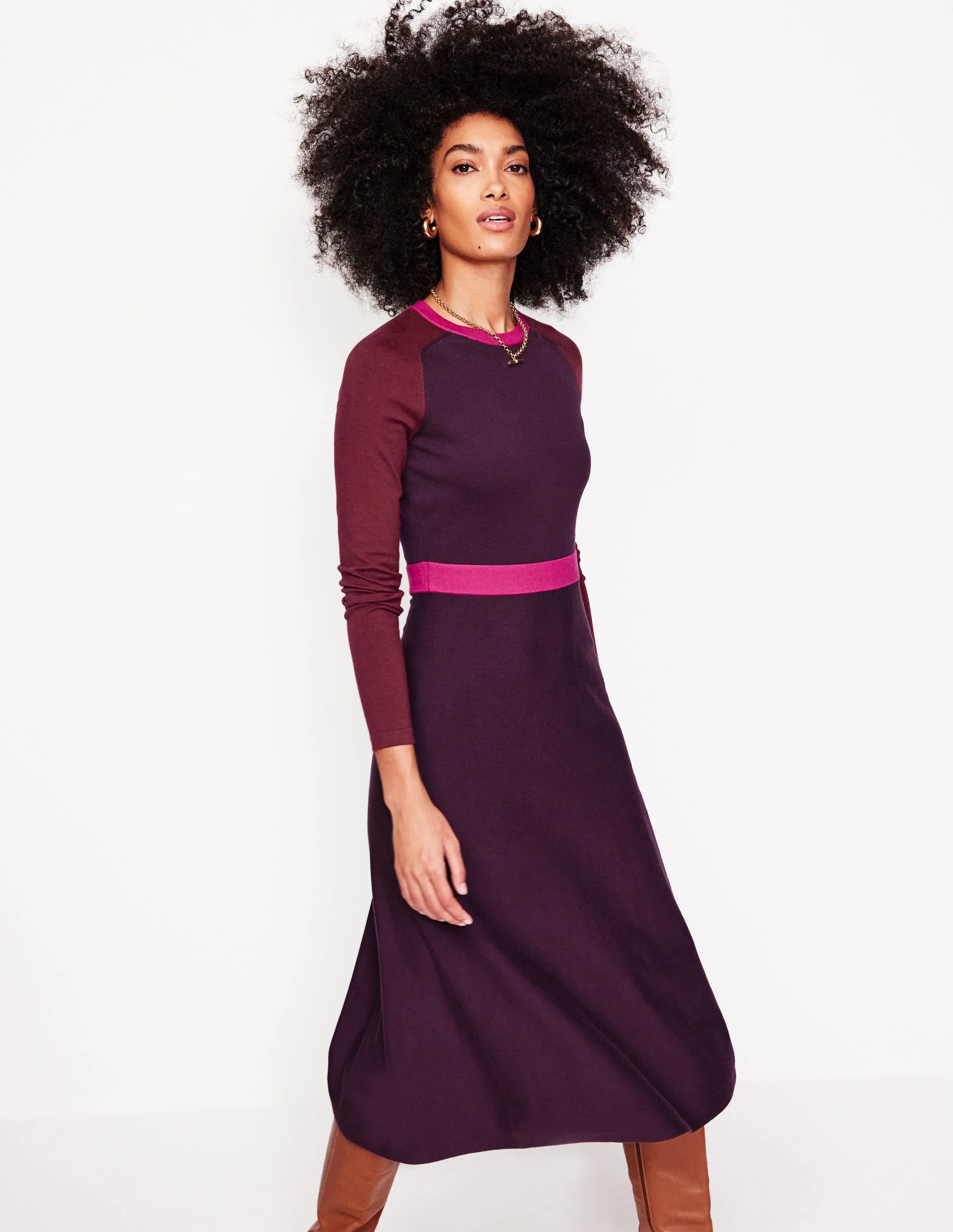 Sam Colourblock Knitted Dress-Aubergine, Maroon Colourblock - Image 4