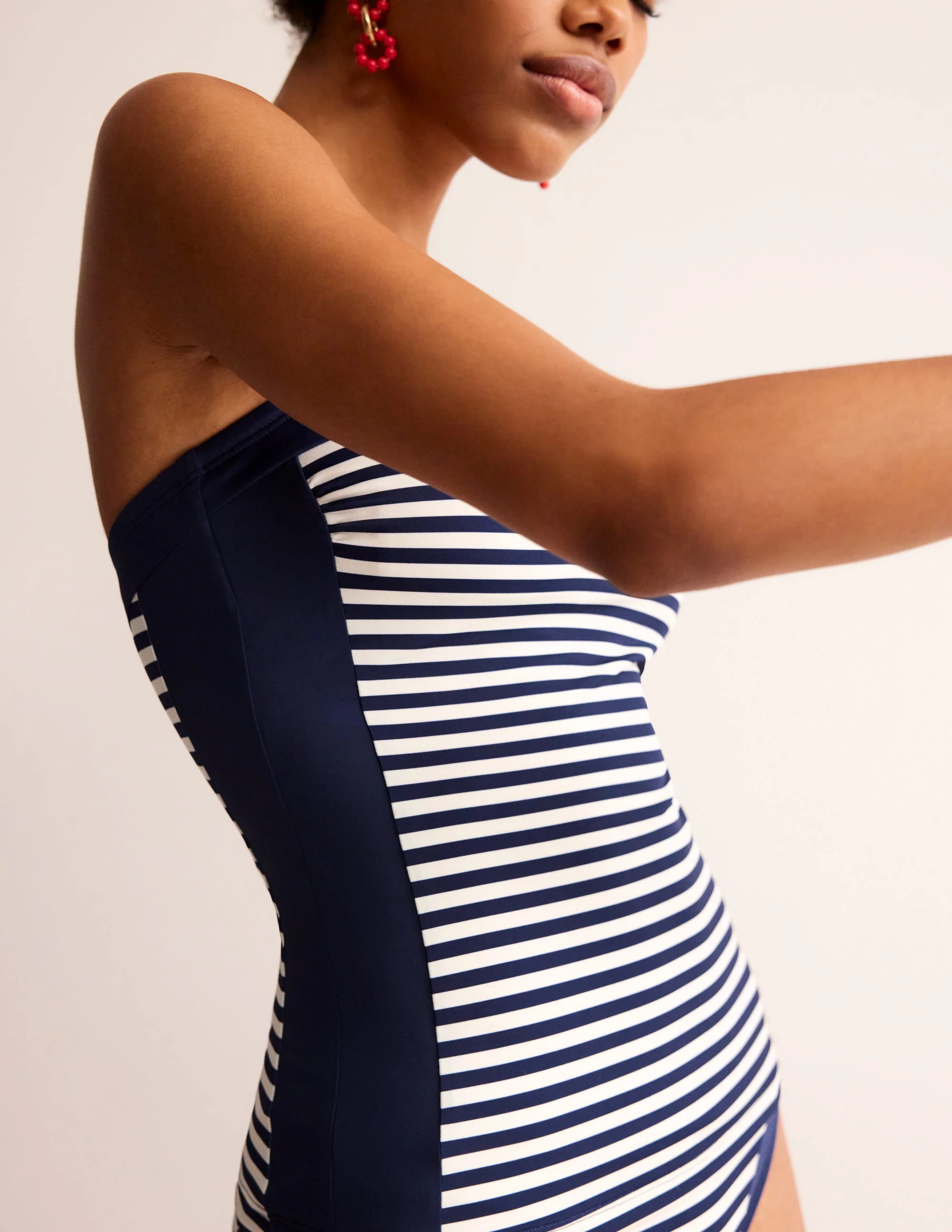 Santorini Tankini Top-French Navy, Ivory Stripe - Image 4
