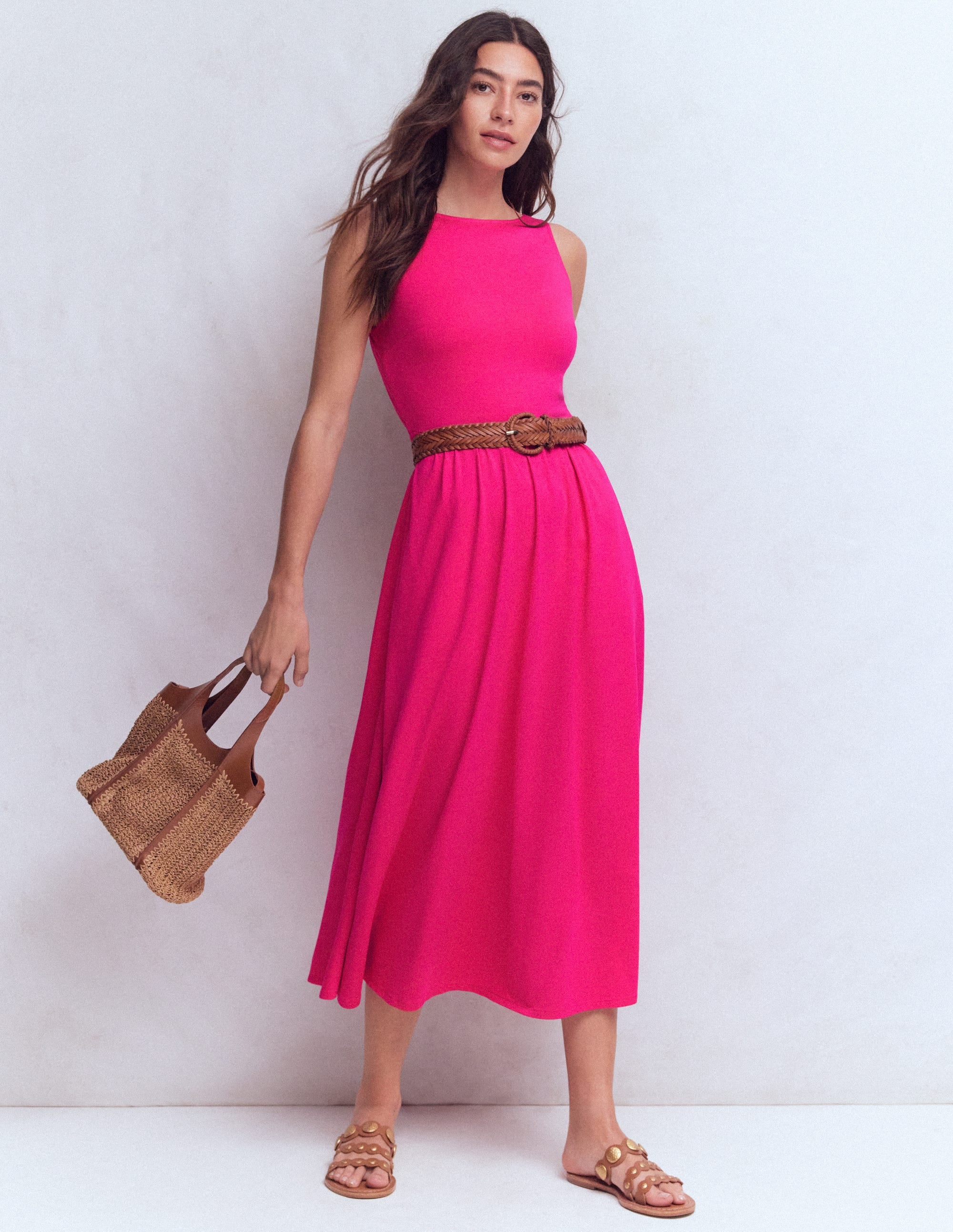 Saoirse Smocked Jersey Dress-Bright Pink