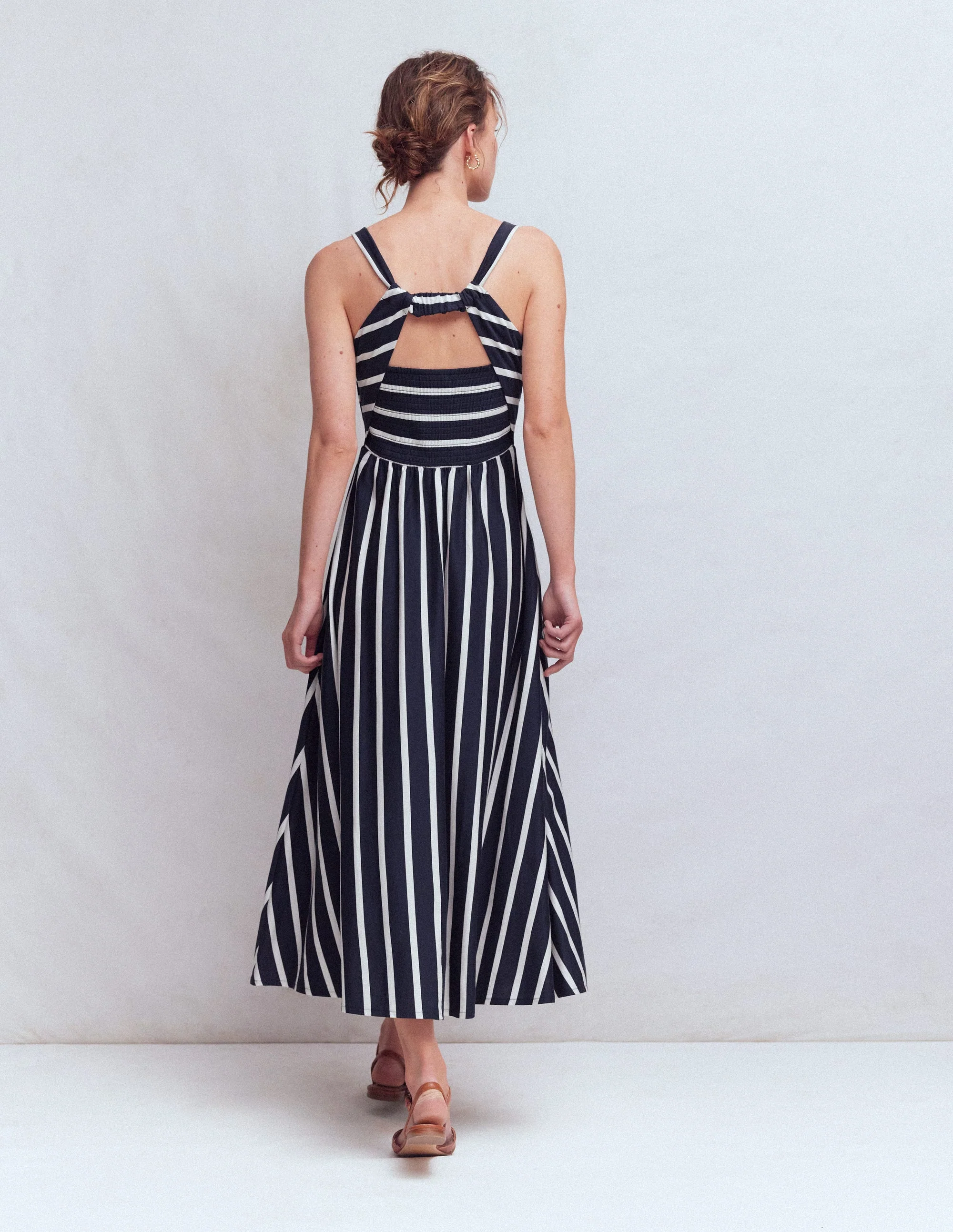 Saoirse Smocked Jersey Dress-Navy, Ivory Stripe - Image 4