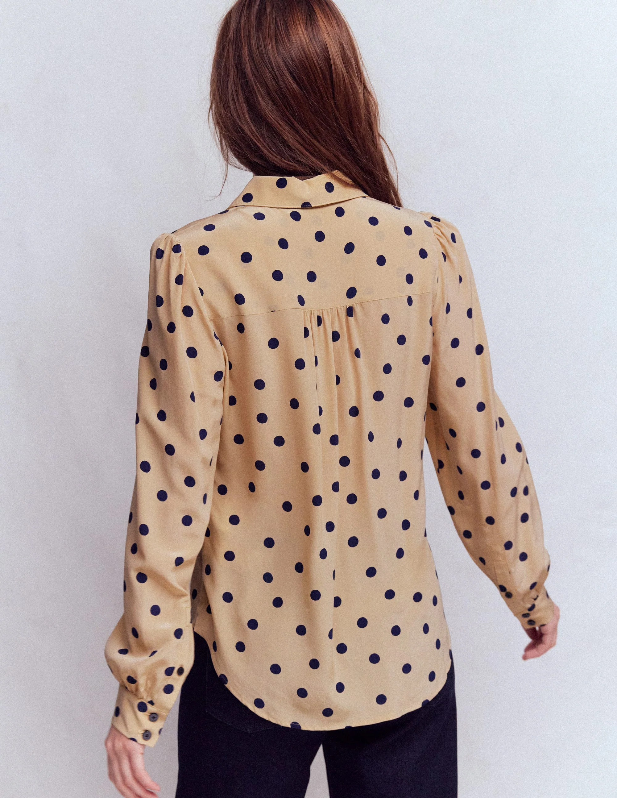 Sara Silk Shirt-Sand, Painted Dot Spaced - Image 3