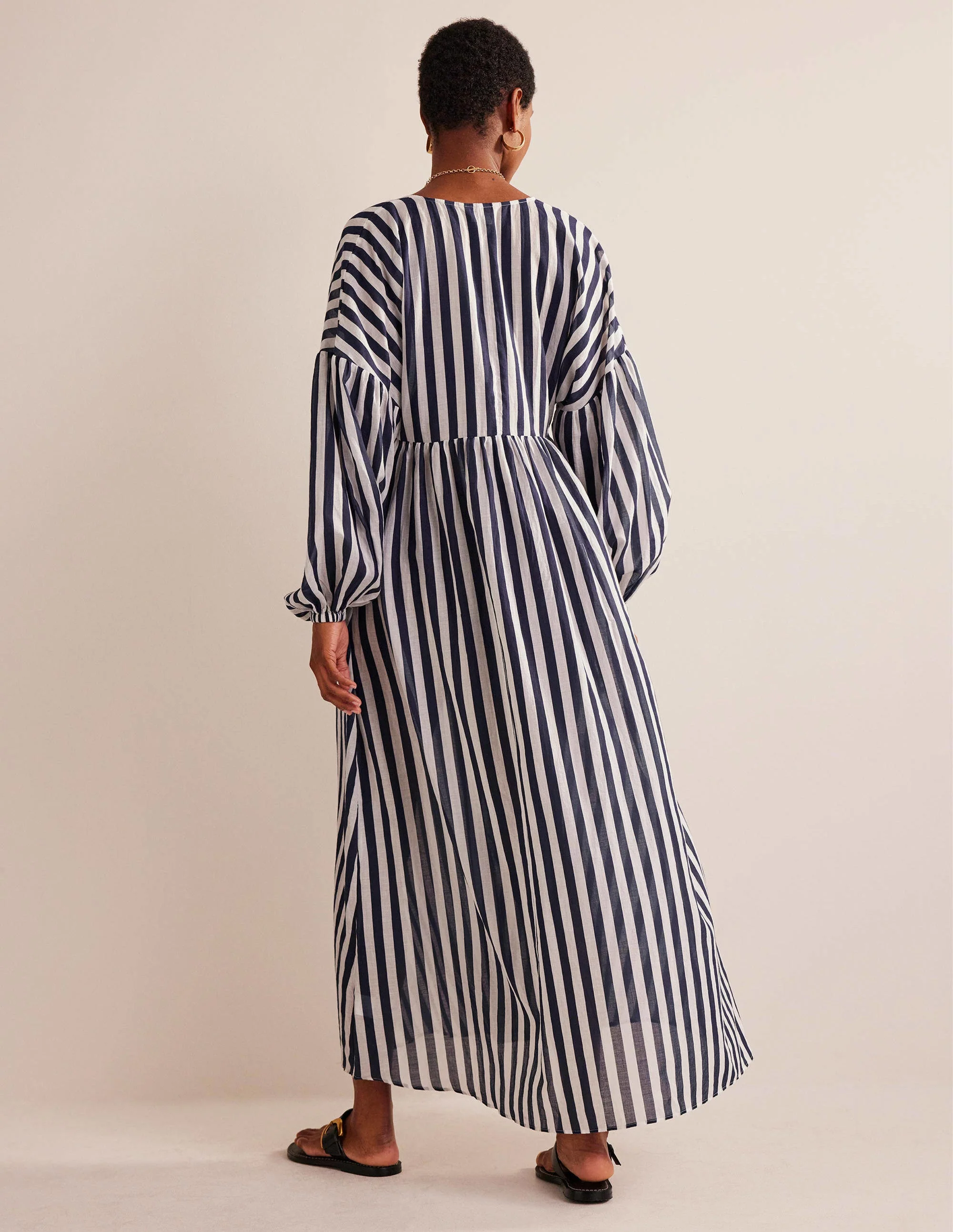 Sarah Maxi Kaftan Dress-Blue and Ivory Stripe - Image 3