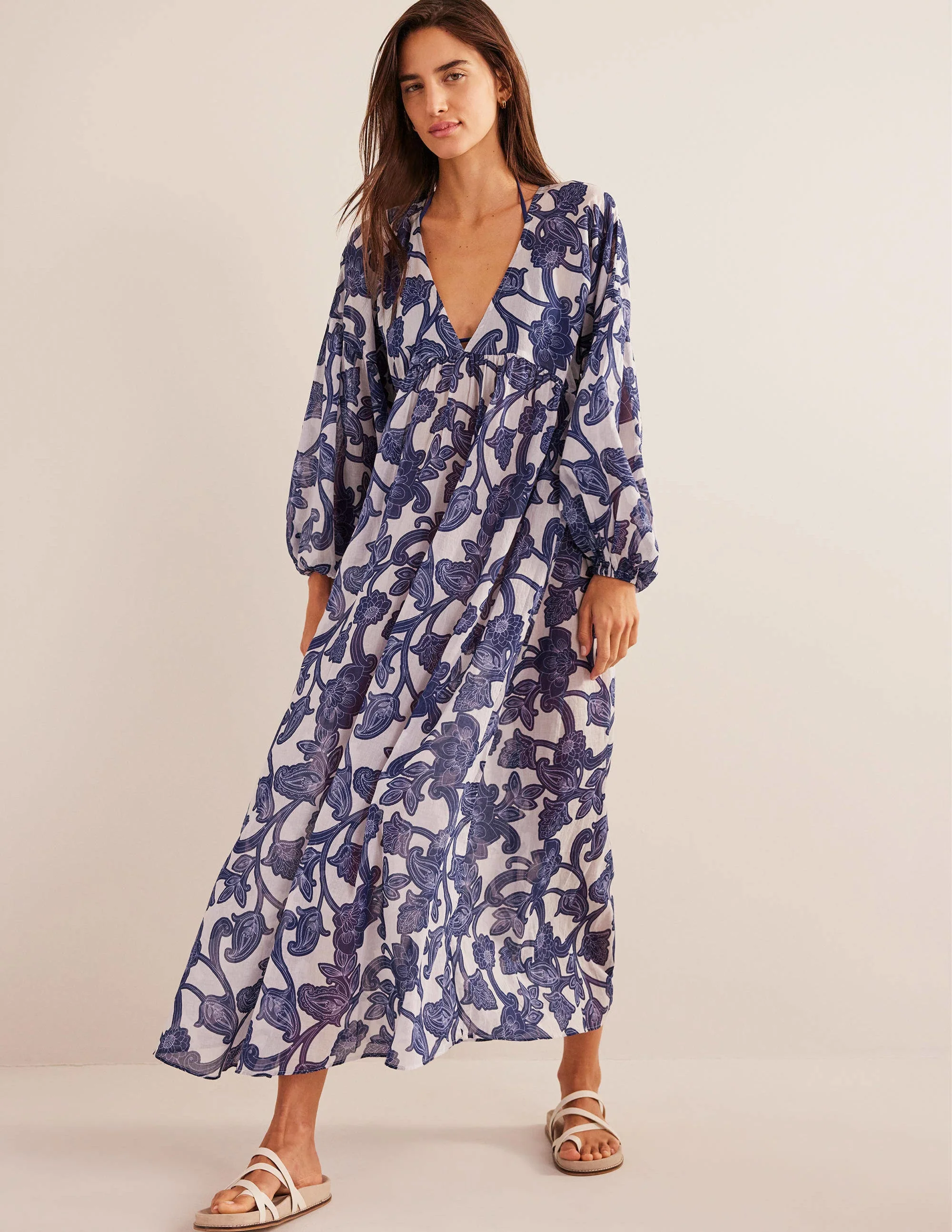 Sarah Maxi Kaftan Dress-Blue Ribbon, Paisley Whirl - Image 2