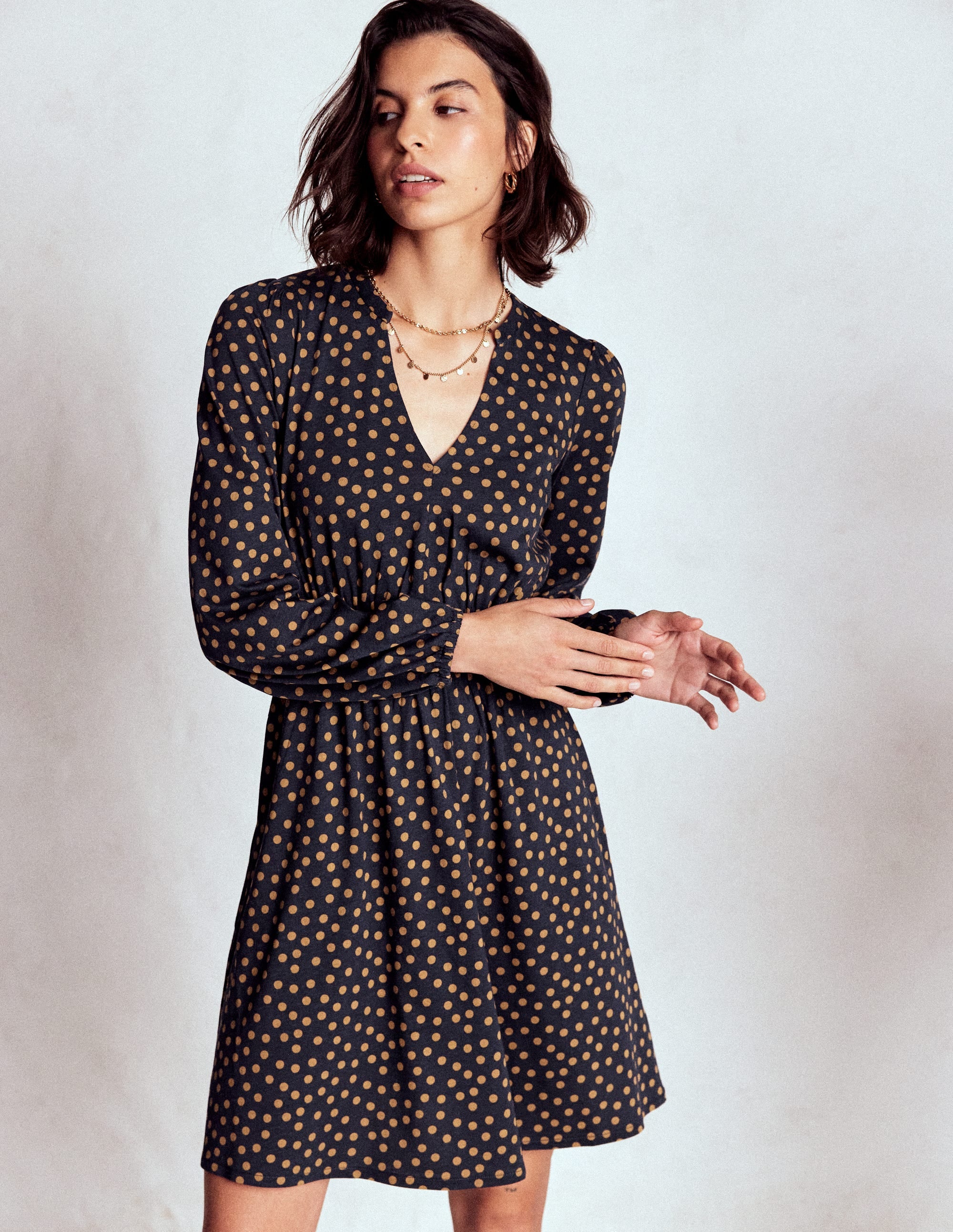 Sarah Short Jersey Dress-French Navy, Dijon Dot - Image 5