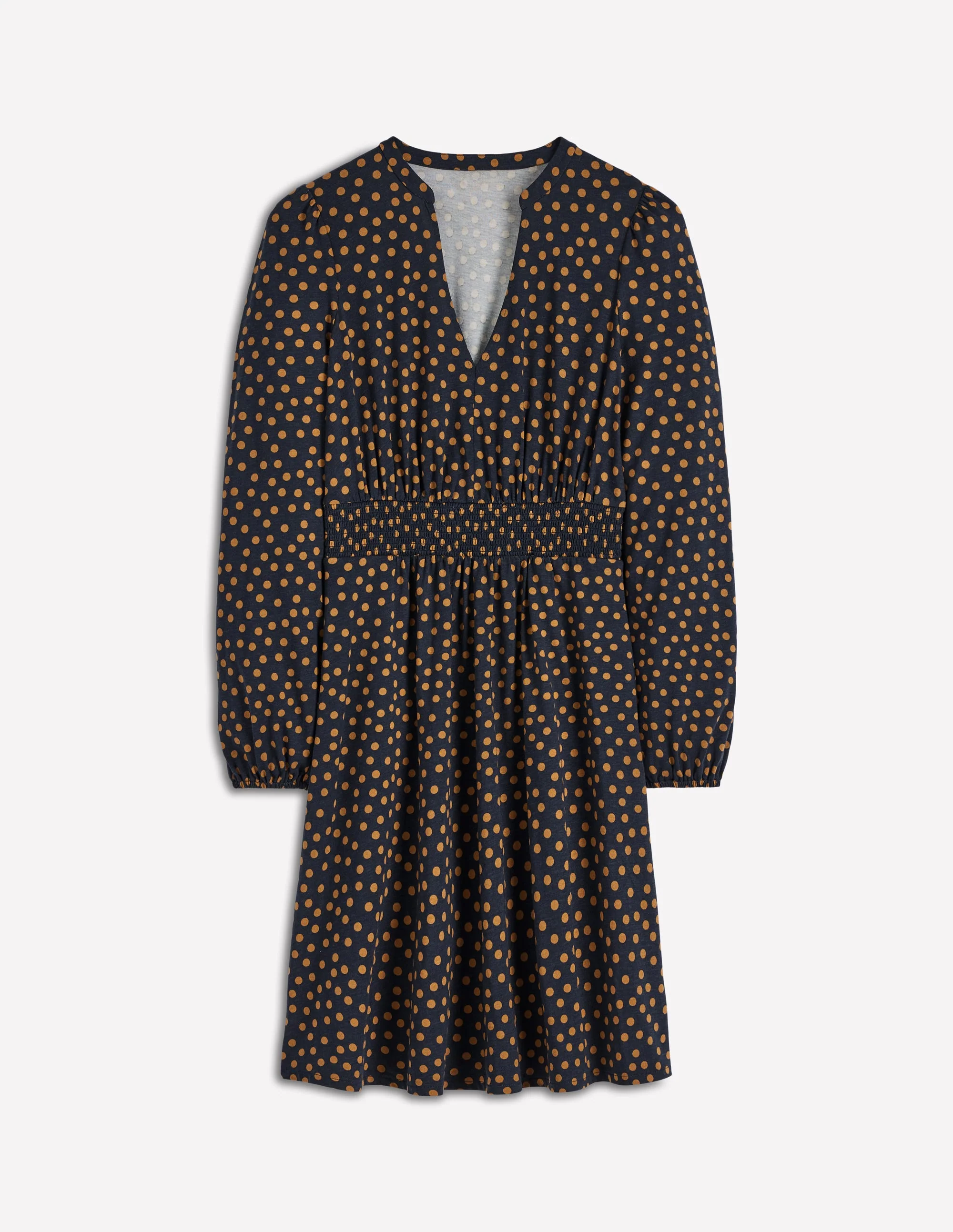 Sarah Short Jersey Dress-French Navy, Dijon Dot - Image 6