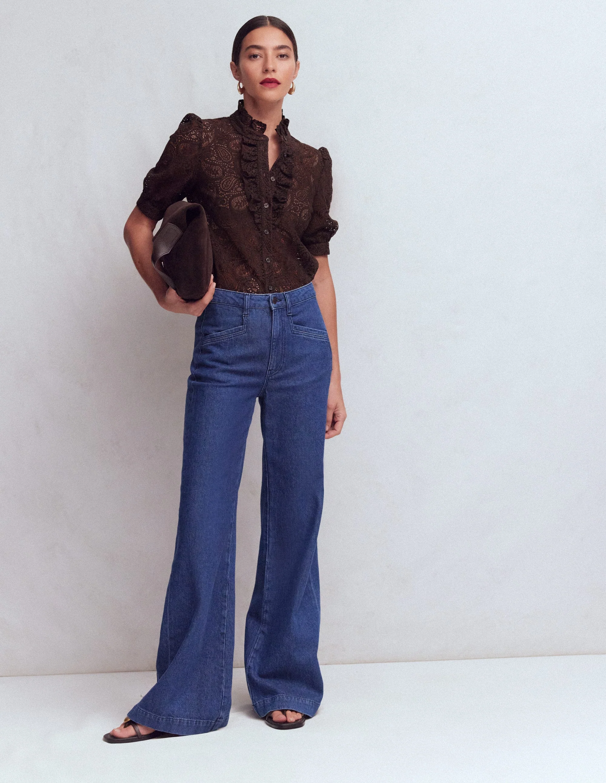 Sasha Short Sleeve Lace Top-Bitter Chocolate - Image 5