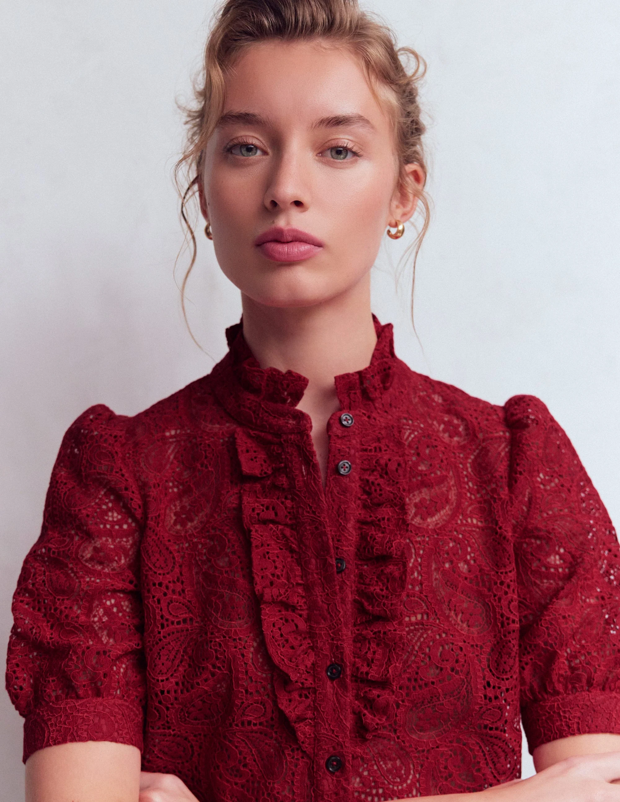 Sasha Short Sleeve Lace Top-Pomegranate - Image 2