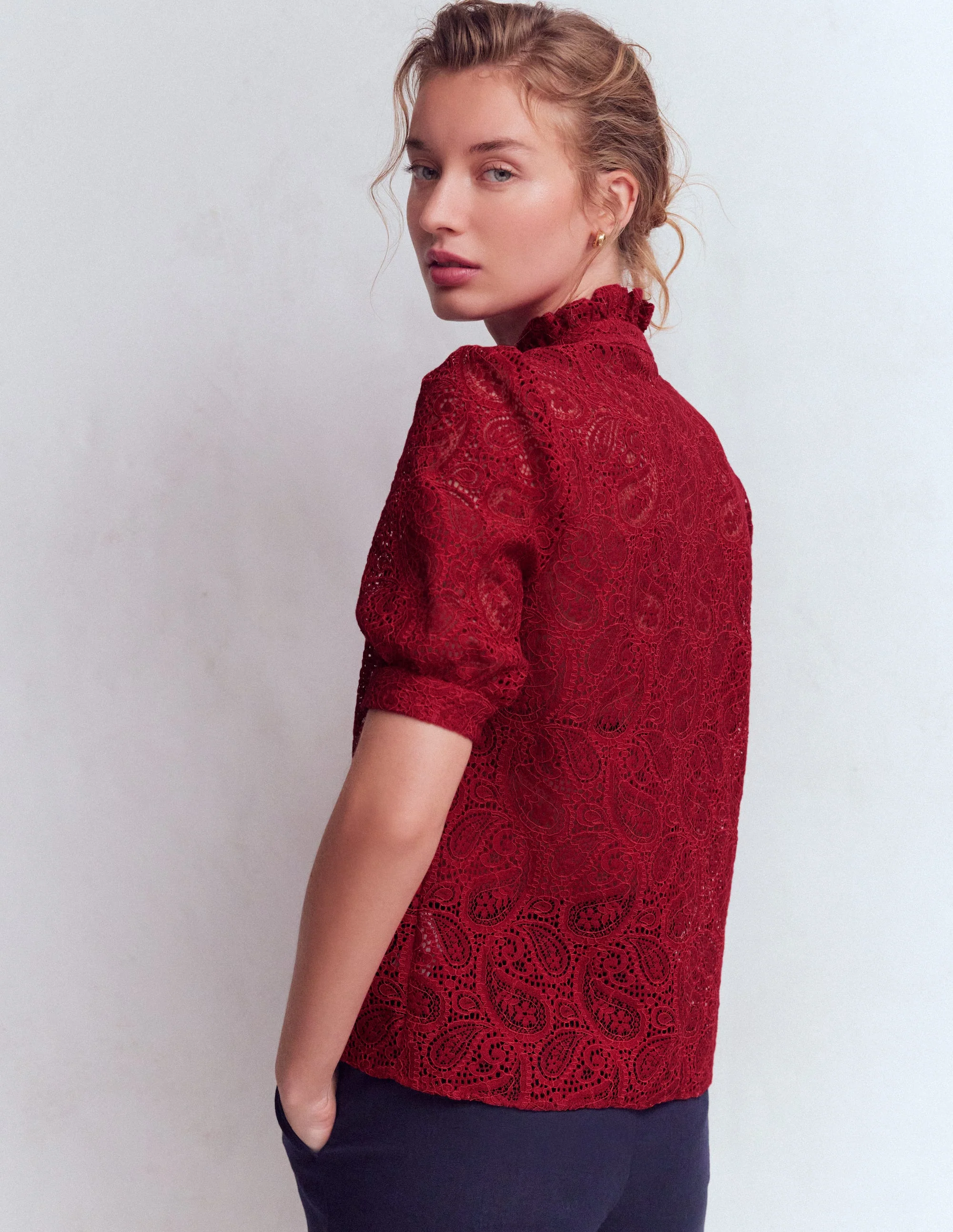 Sasha Short Sleeve Lace Top-Pomegranate - Image 3