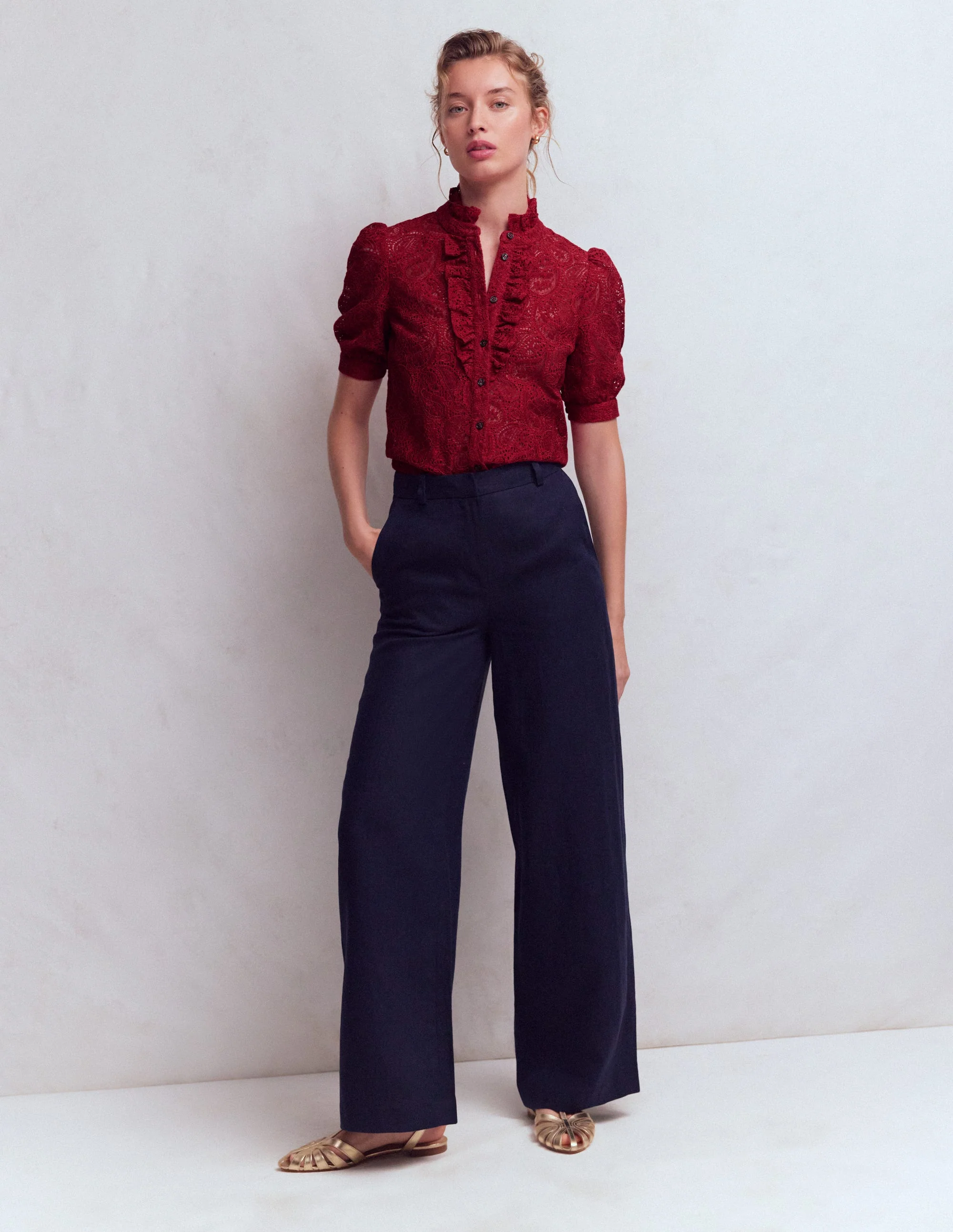 Sasha Short Sleeve Lace Top-Pomegranate - Image 4